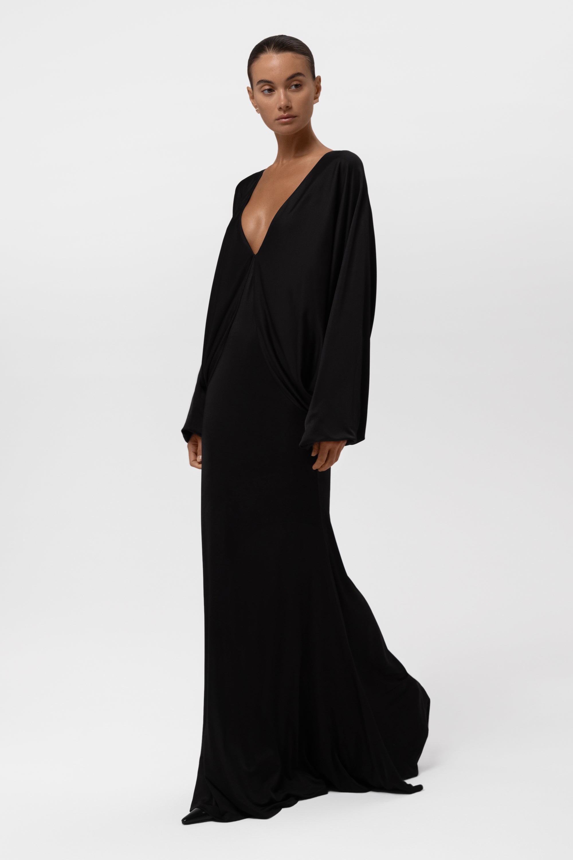 Praia Plunging Drape Gown - Black.
