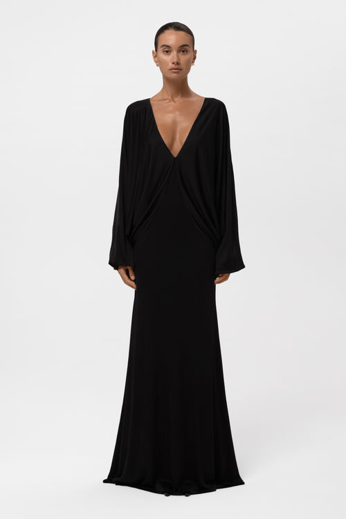 Praia Plunging Drape Gown - Black.