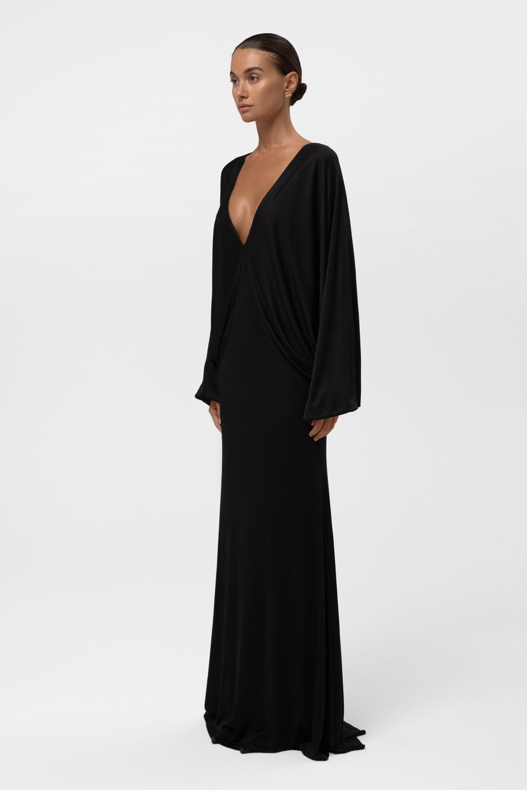 Praia Plunging Drape Gown - Black.