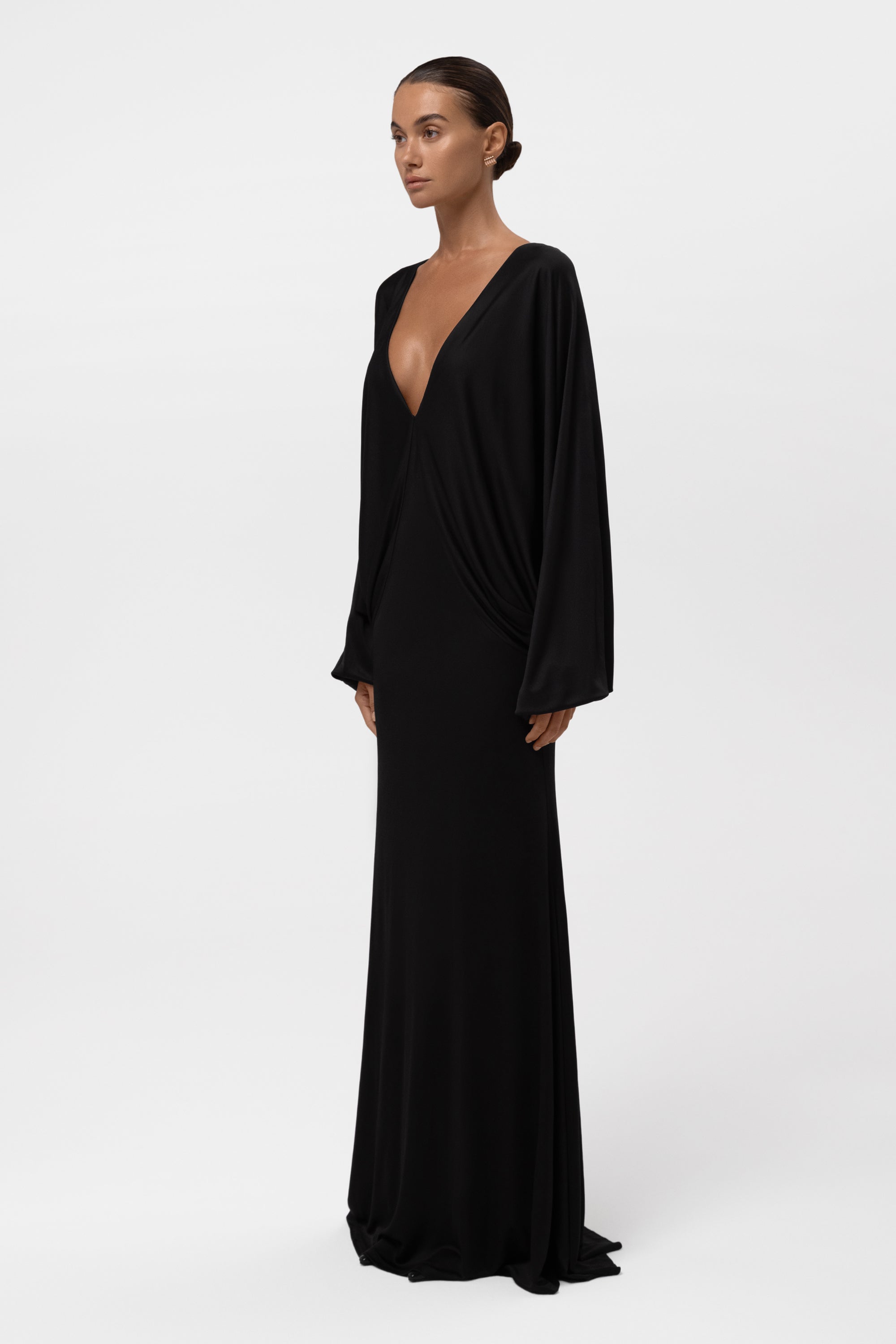 Praia Plunging Drape Gown - Black.