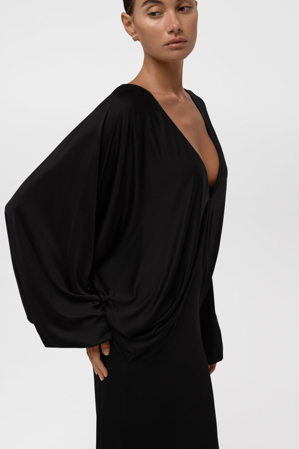 Praia Plunging Drape Gown - Black.