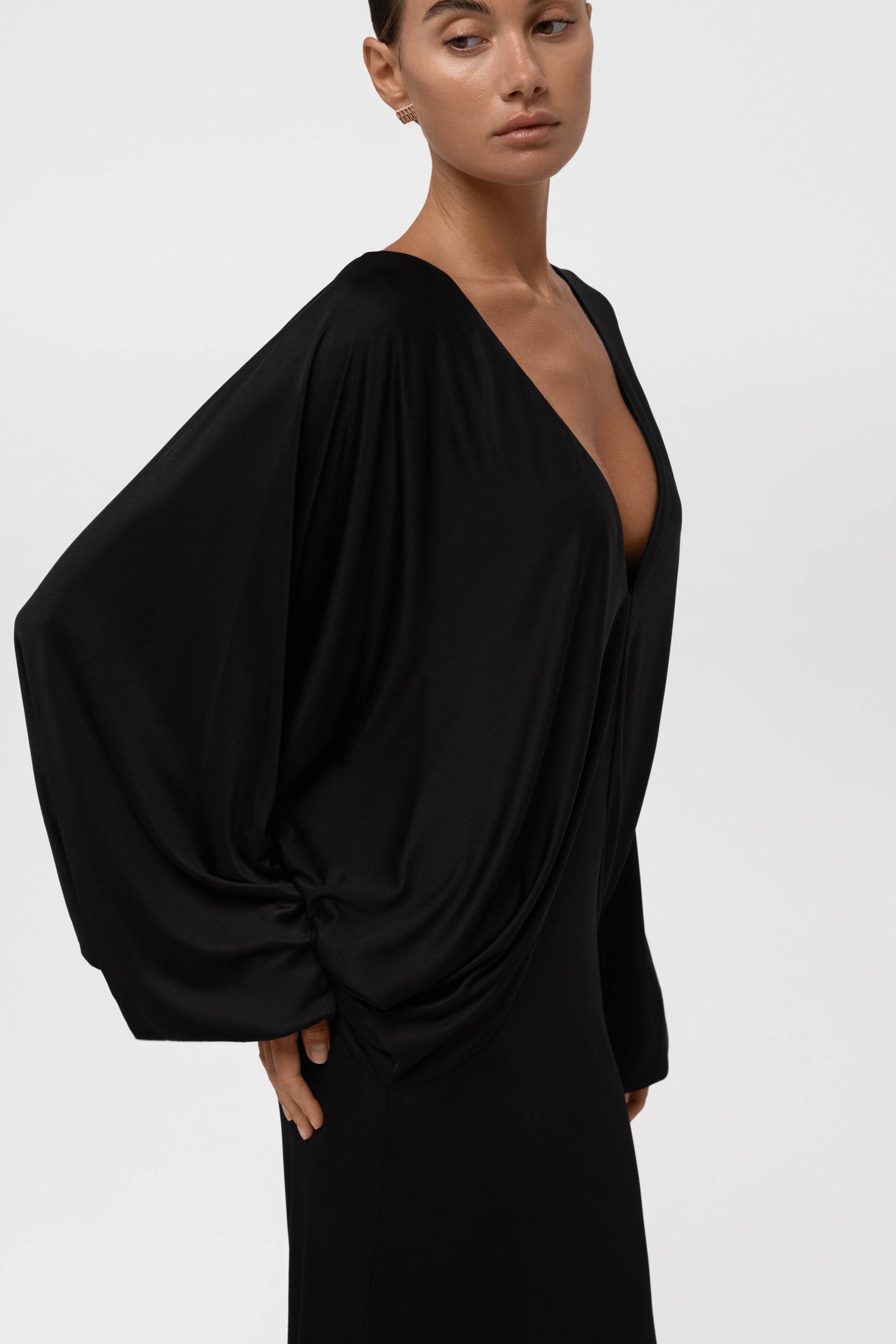 Praia Plunging Drape Gown - Black.