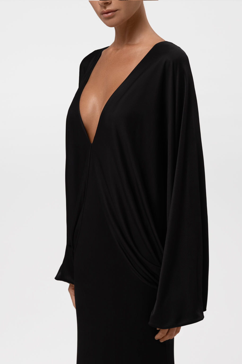 Praia Plunging Drape Gown - Black.