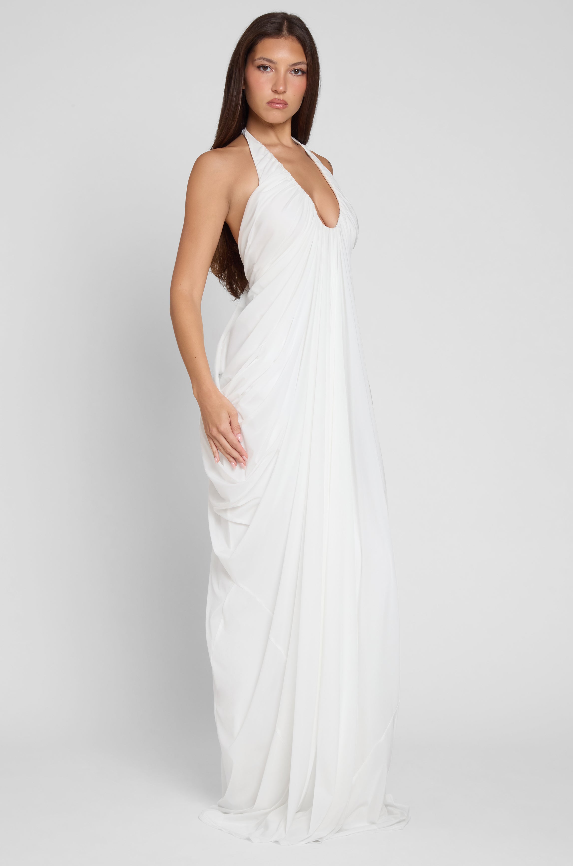 Vestido drapeado en cascada - Blanco