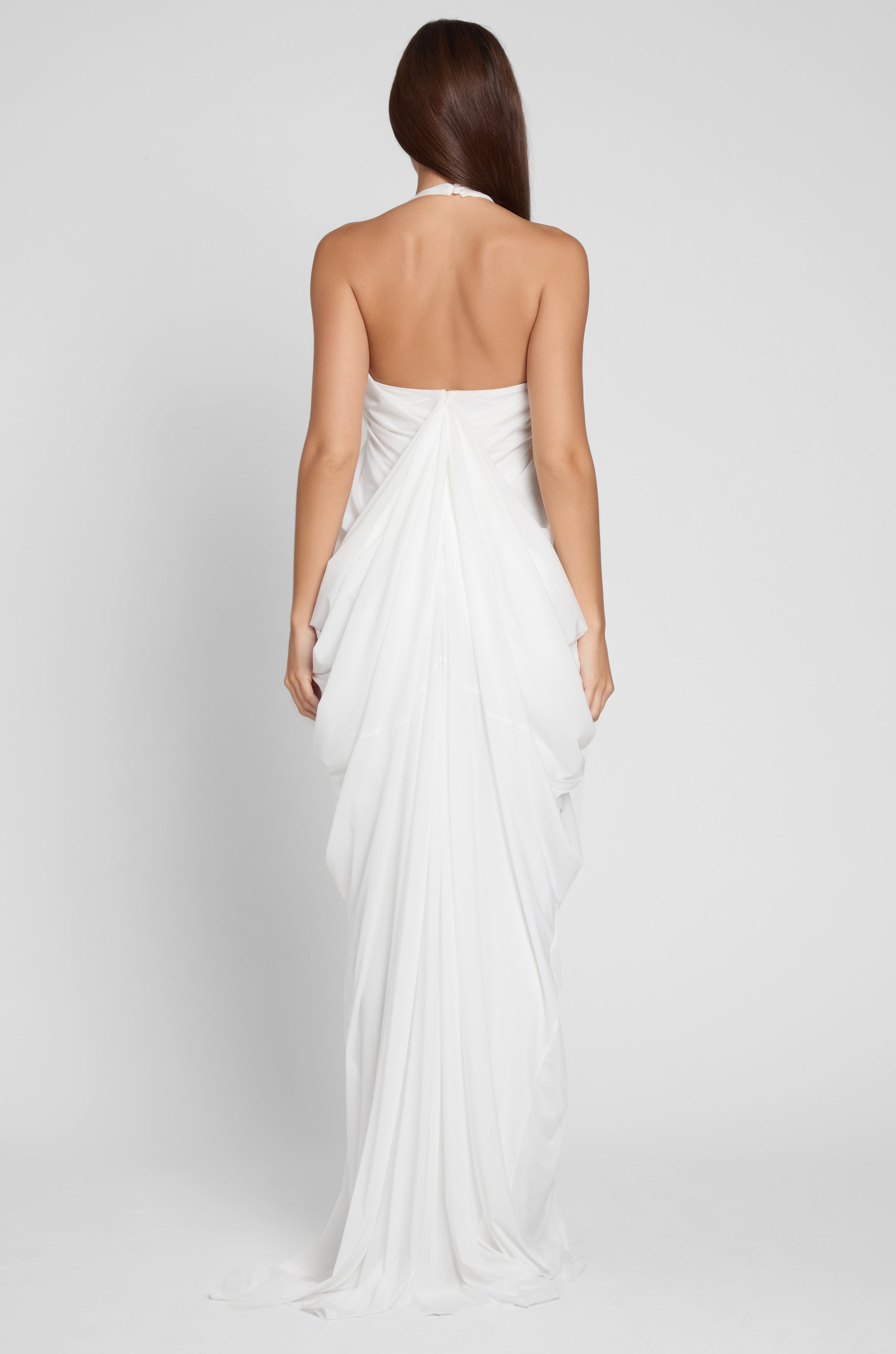 Vestido drapeado en cascada - Blanco