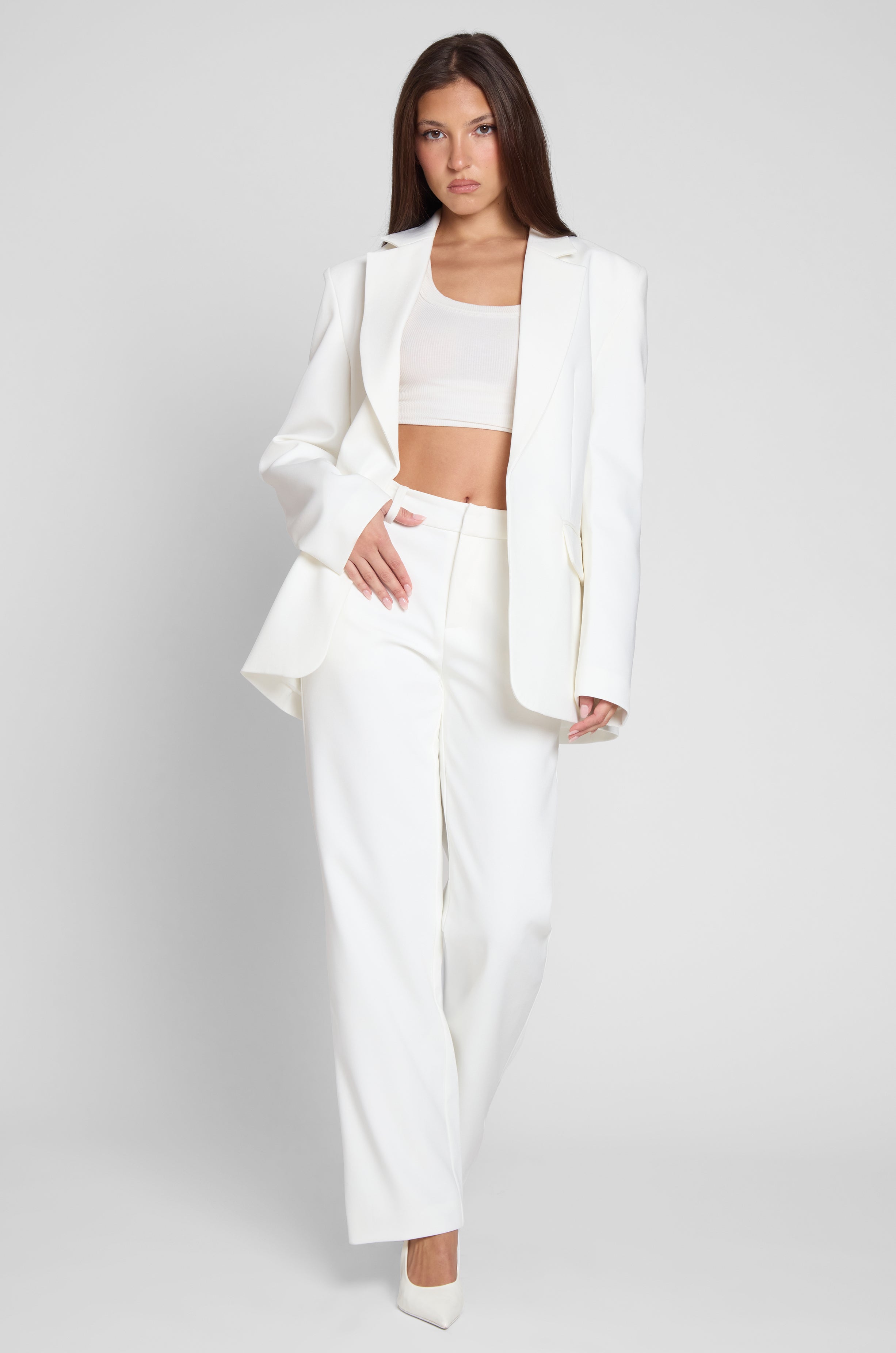 Classic Column Oversized Blazer - White