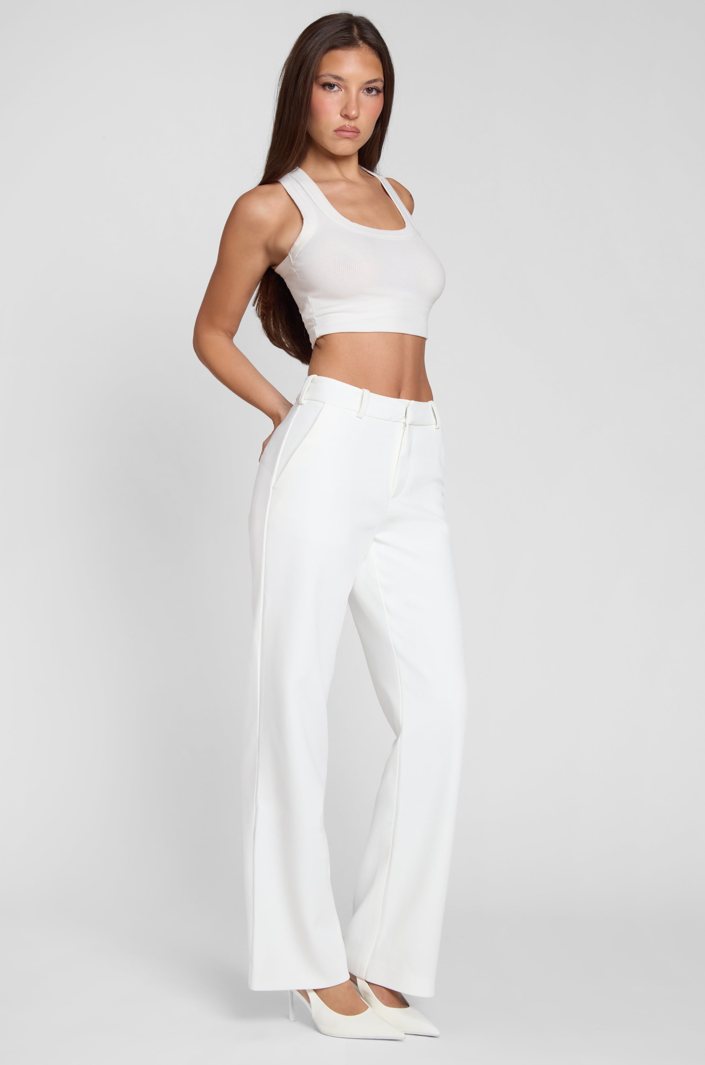 Classic Column Straight Trousers - White