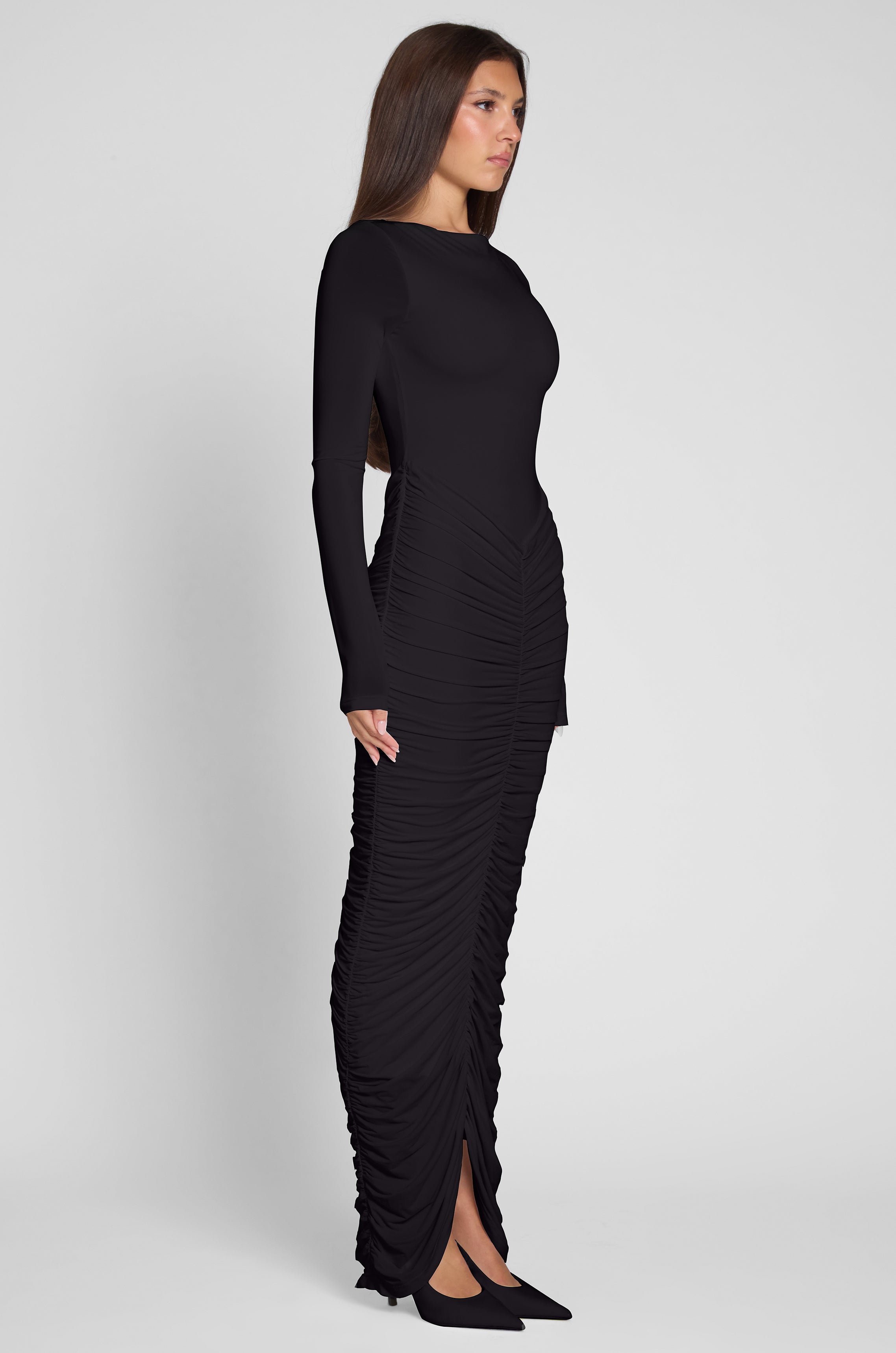 Robe longue froncée Rhea - Noir