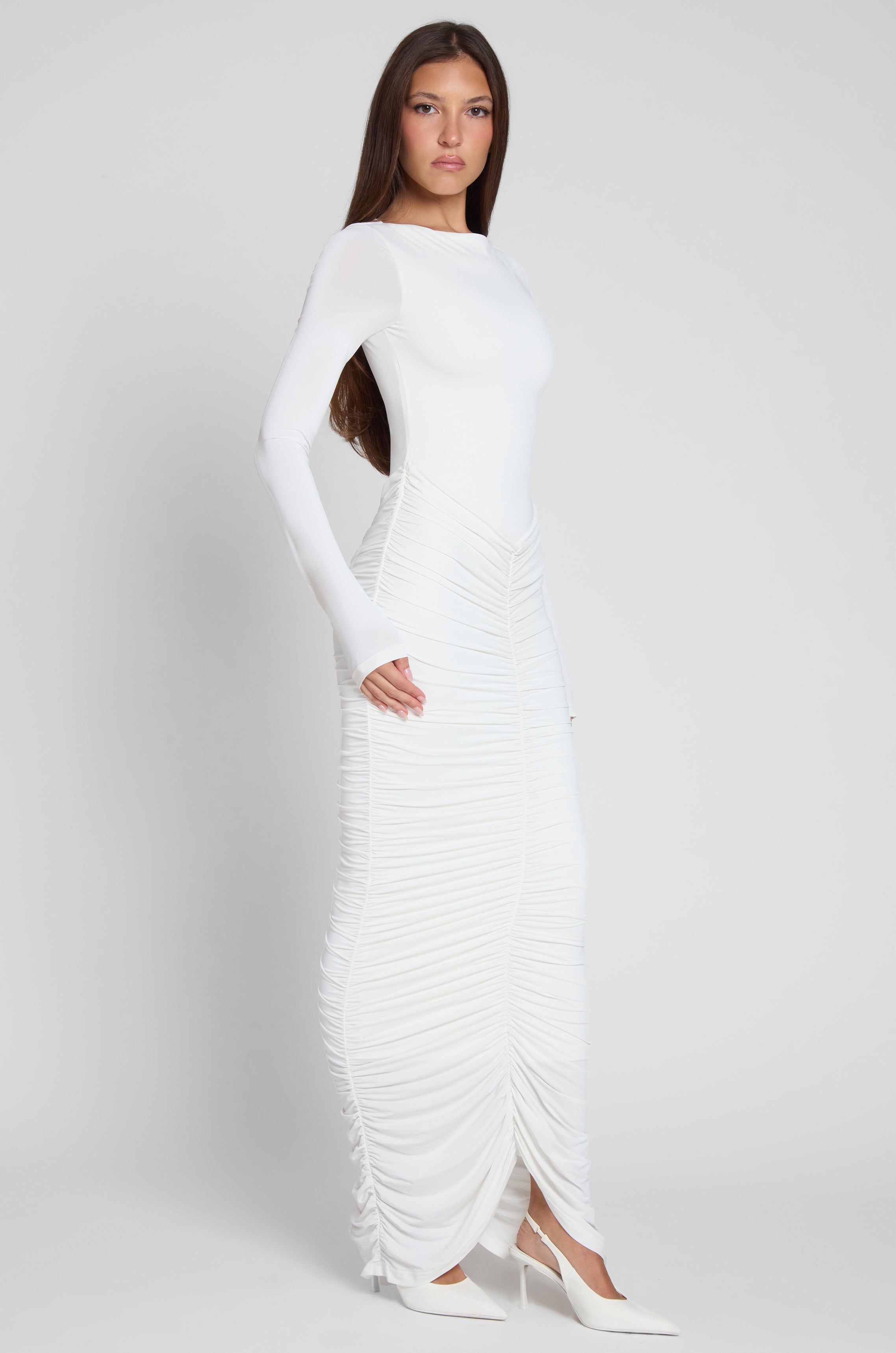 Vestido largo fruncido Rhea - Blanco