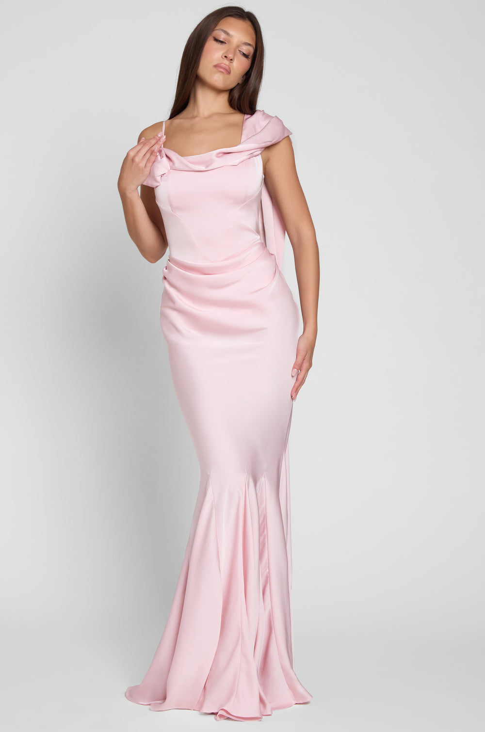 Structured Corset Bodice Satin A-Line Gown Blushing Pink