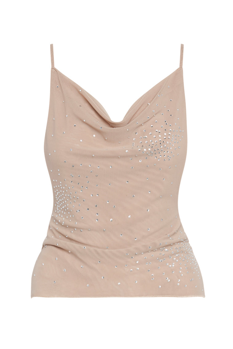Aurelia Crystal Embellished Halter Mesh Top LEAU