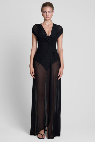 black wings mesh dress Aeros Knot Maxi - Featuring an intricate wing Color:SAPPHIRE button-front dress Sweet 16 Dress