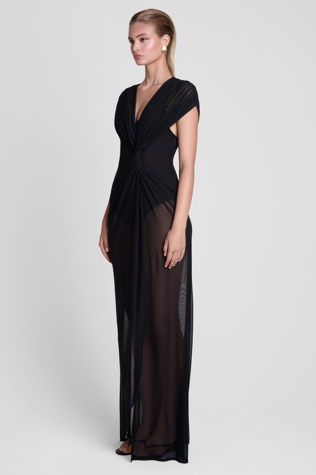 Aeros Knot Mesh Maxi Dress - Black