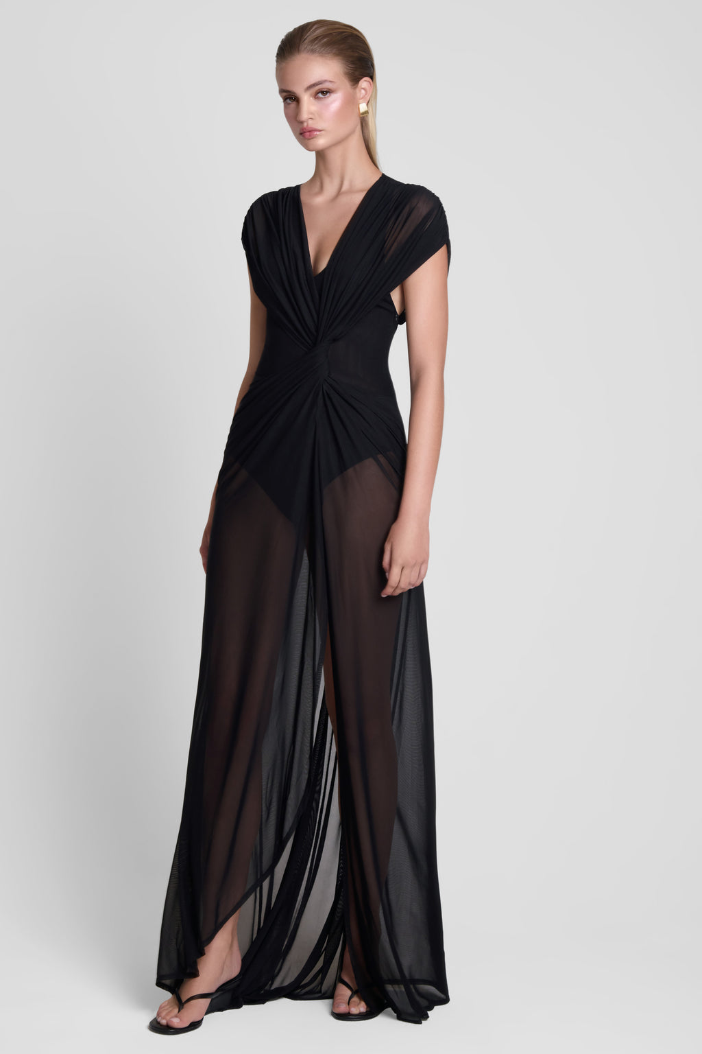 Aeros Knot Mesh Maxi Dress - Black