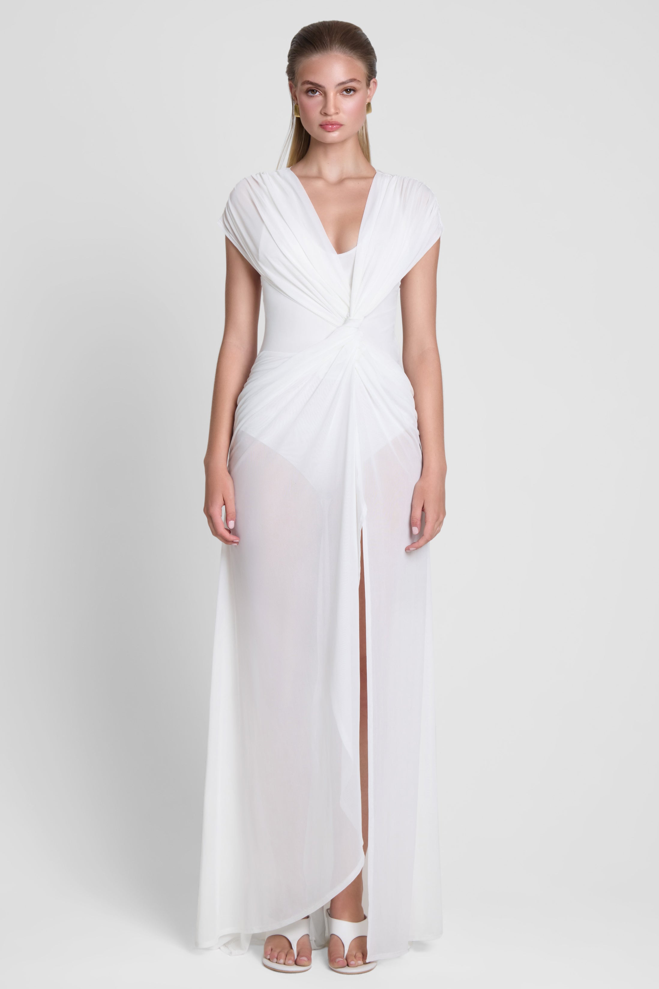 Aeros Knot Mesh Maxi Dress - White