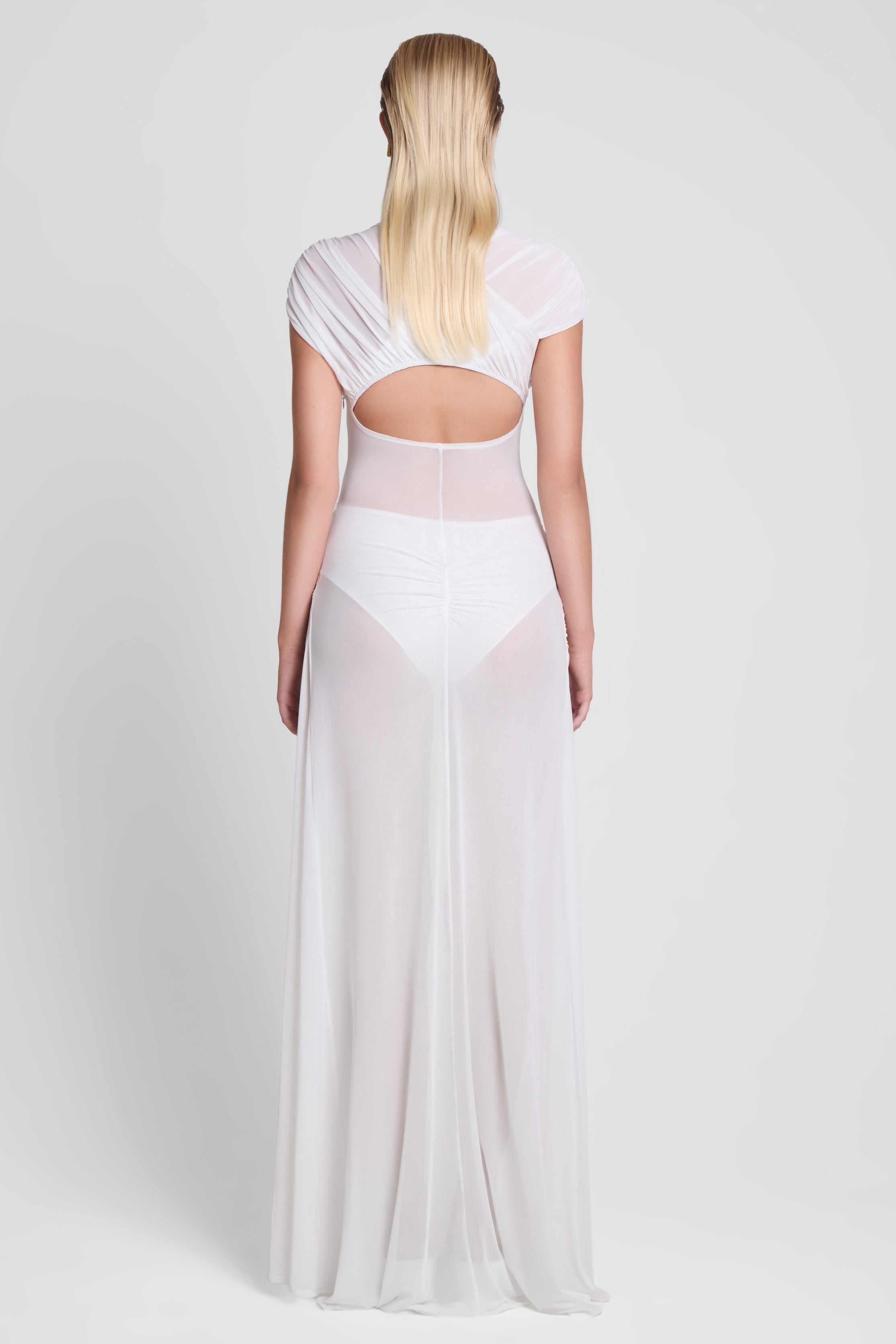 Aeros Knot Mesh Maxi Dress - White