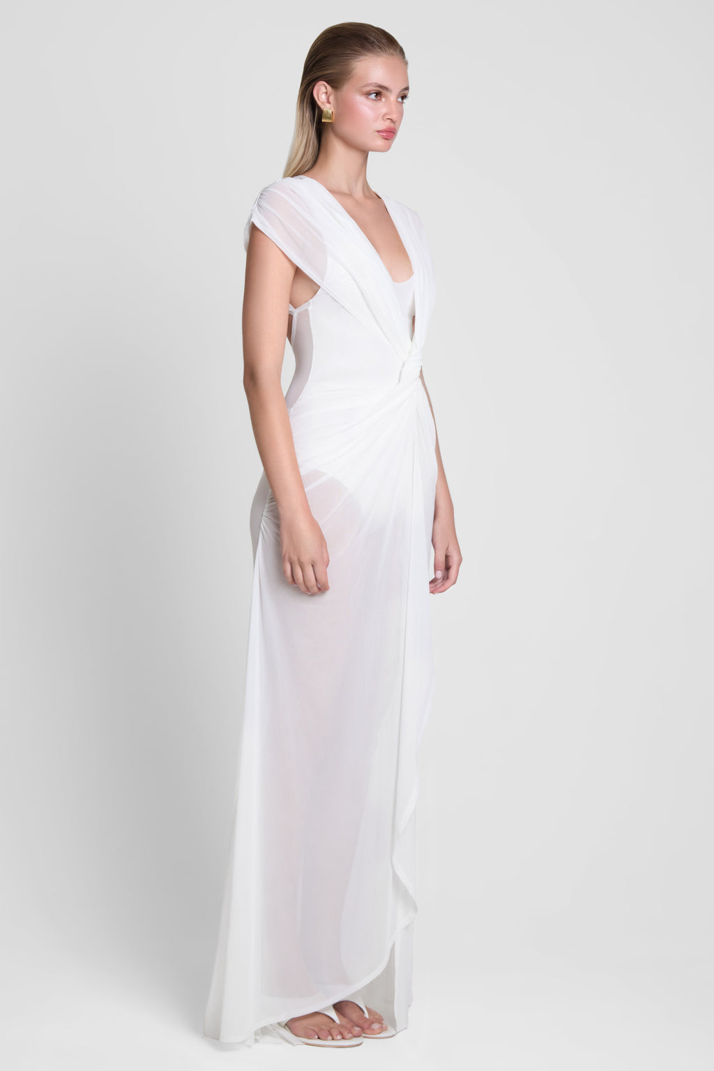 Aeros Knot Mesh Maxi Dress - White