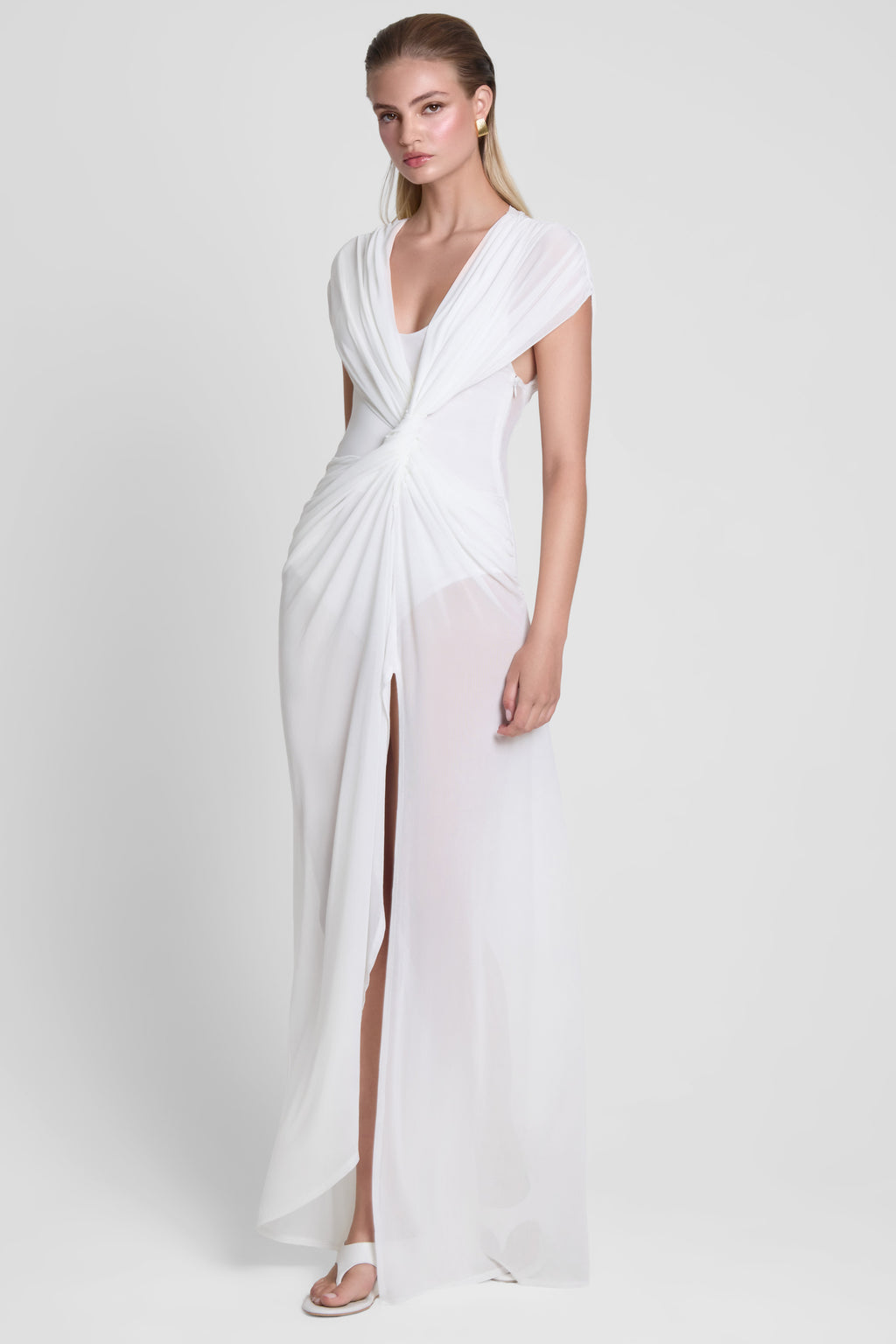 Aeros Knot Mesh Maxi Dress - White