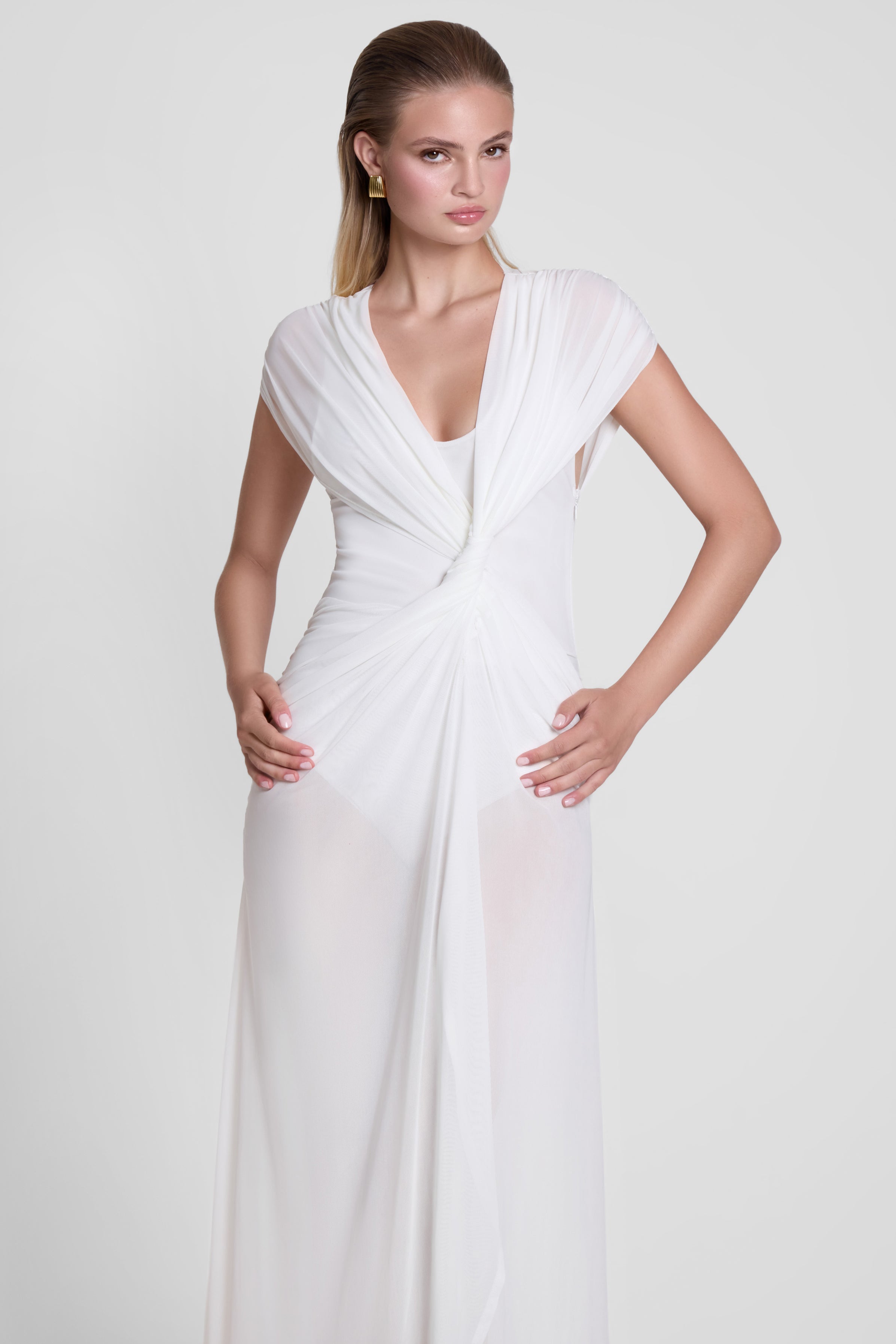 Aeros Knot Mesh Maxi Dress - White