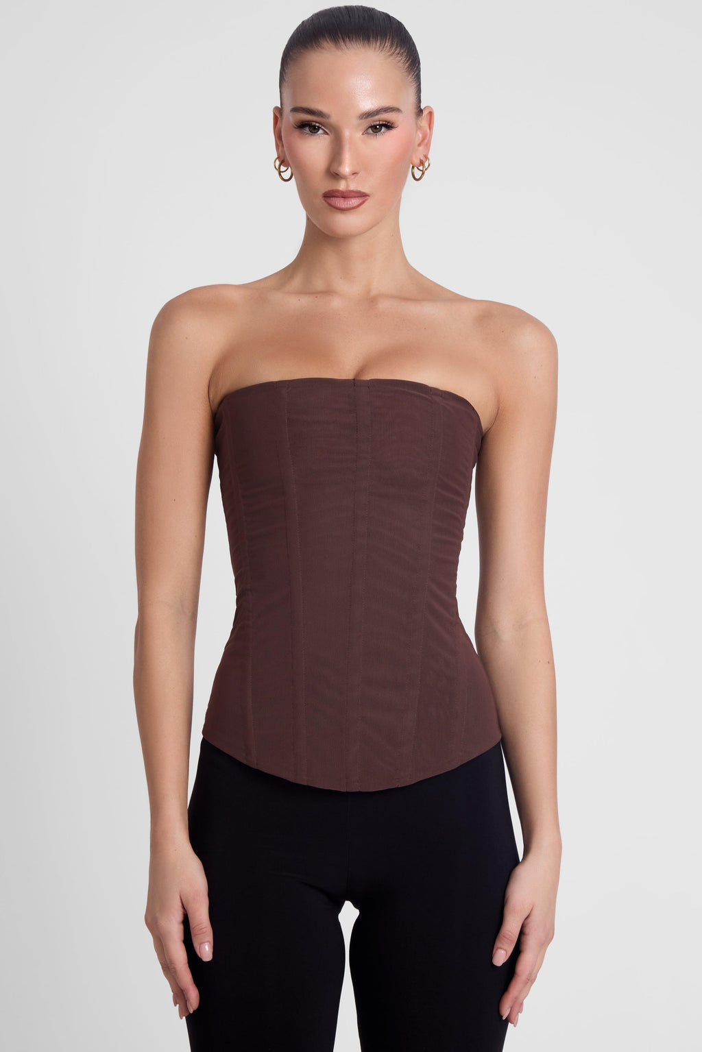 Muse Mesh Corset Top - Chocolate Brown