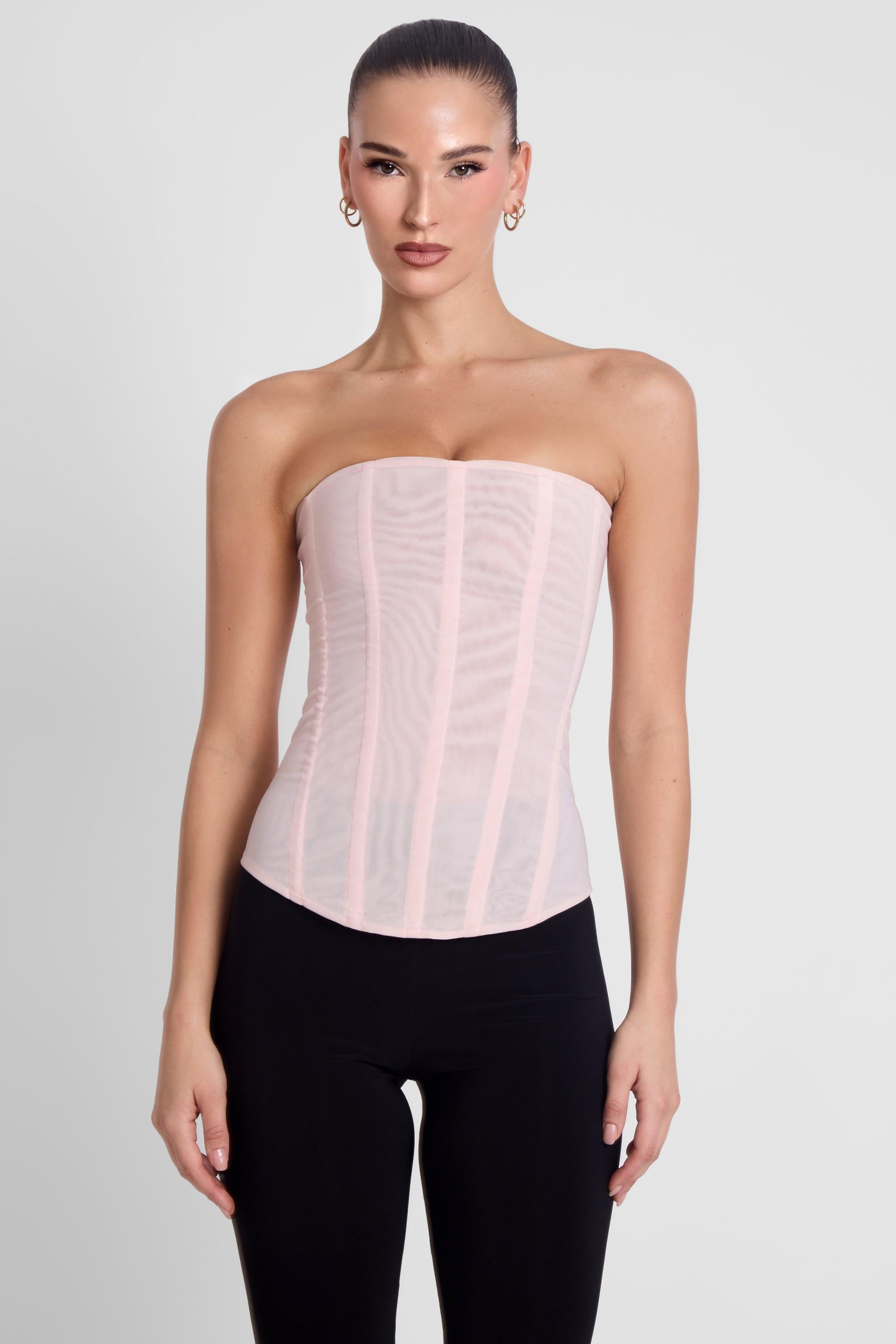 LEAU - Muse Mesh Corset Top in Pink