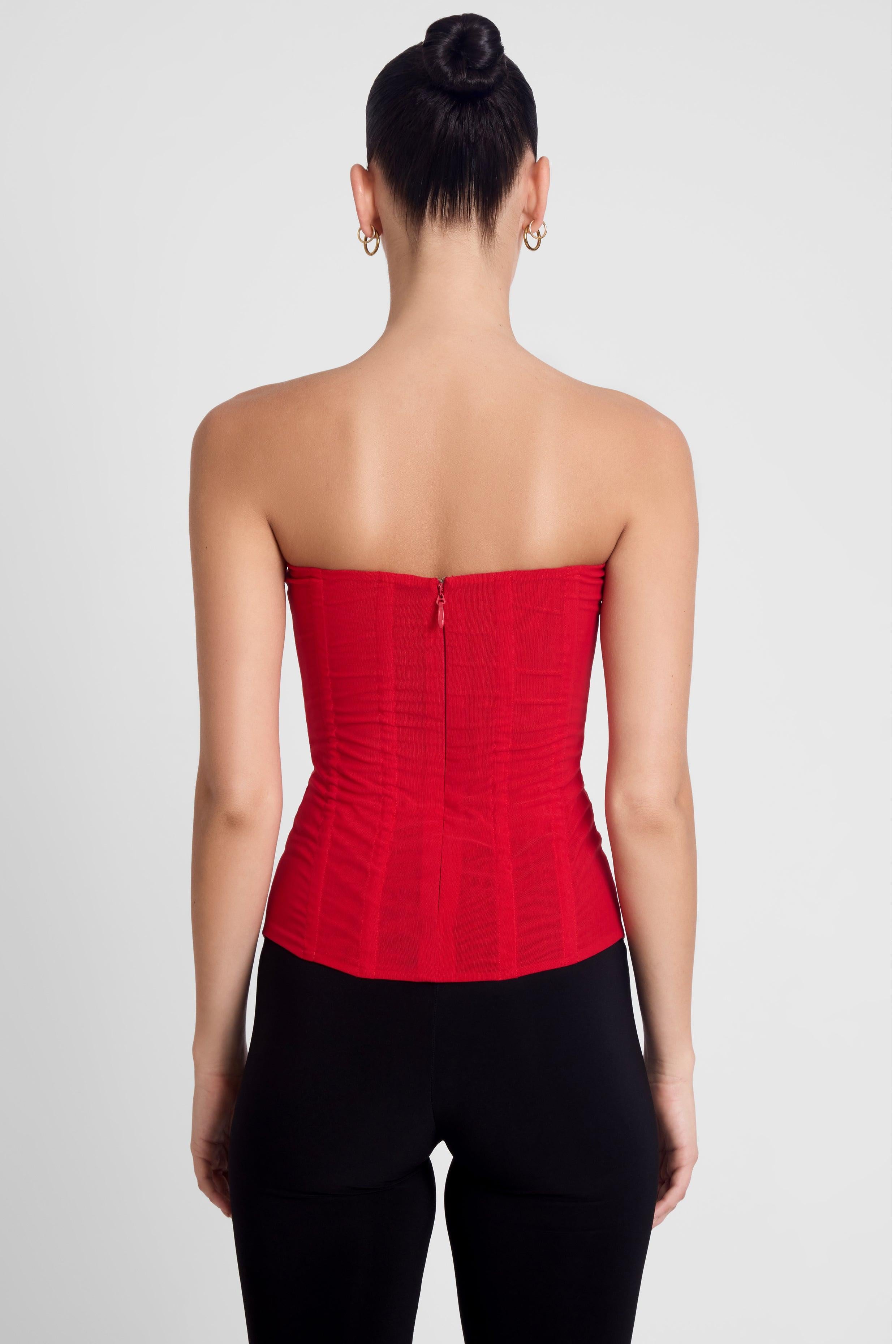 Muse Mesh Corset Top - Red