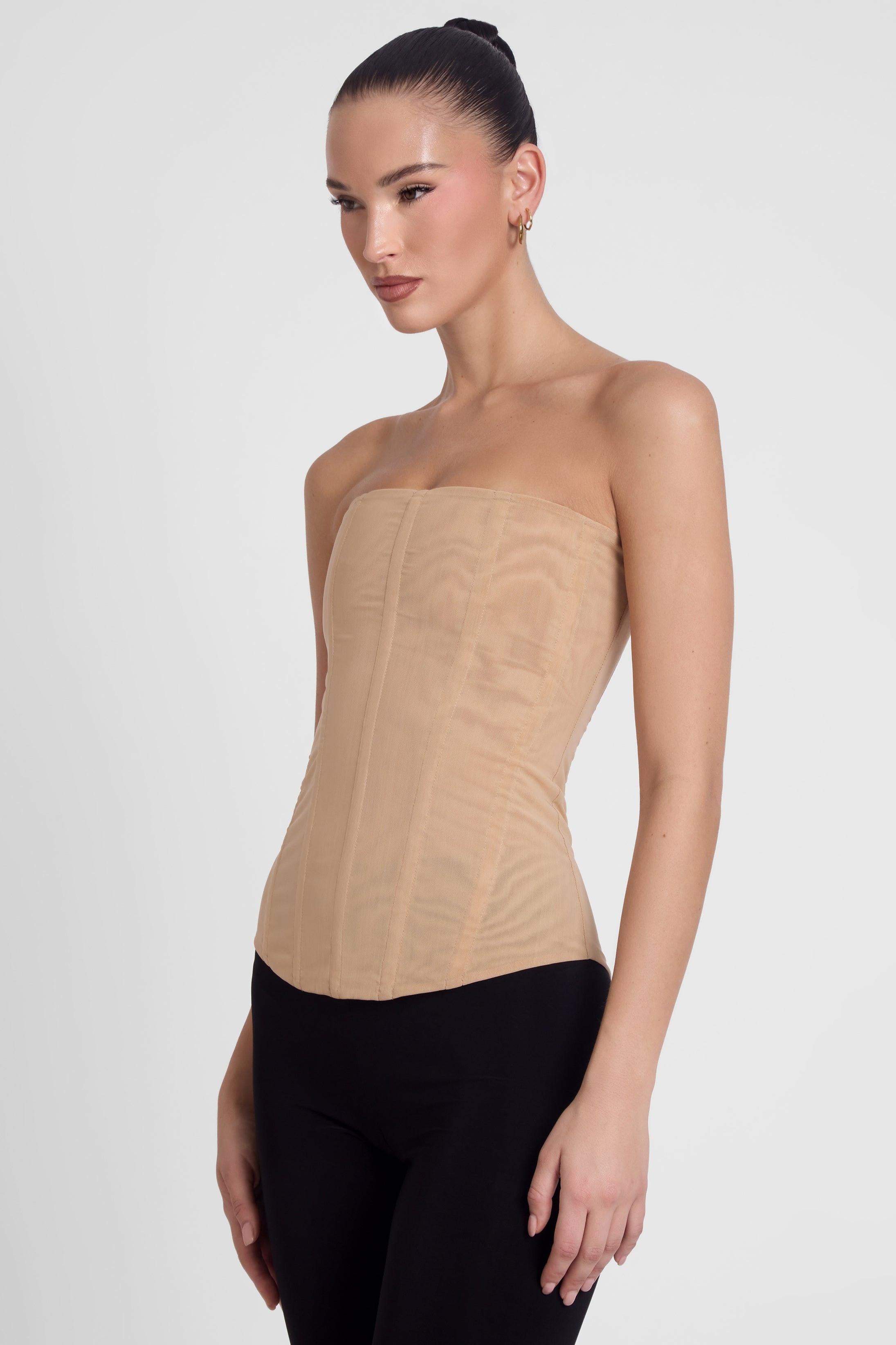 Muse Mesh Corset Top - Tan