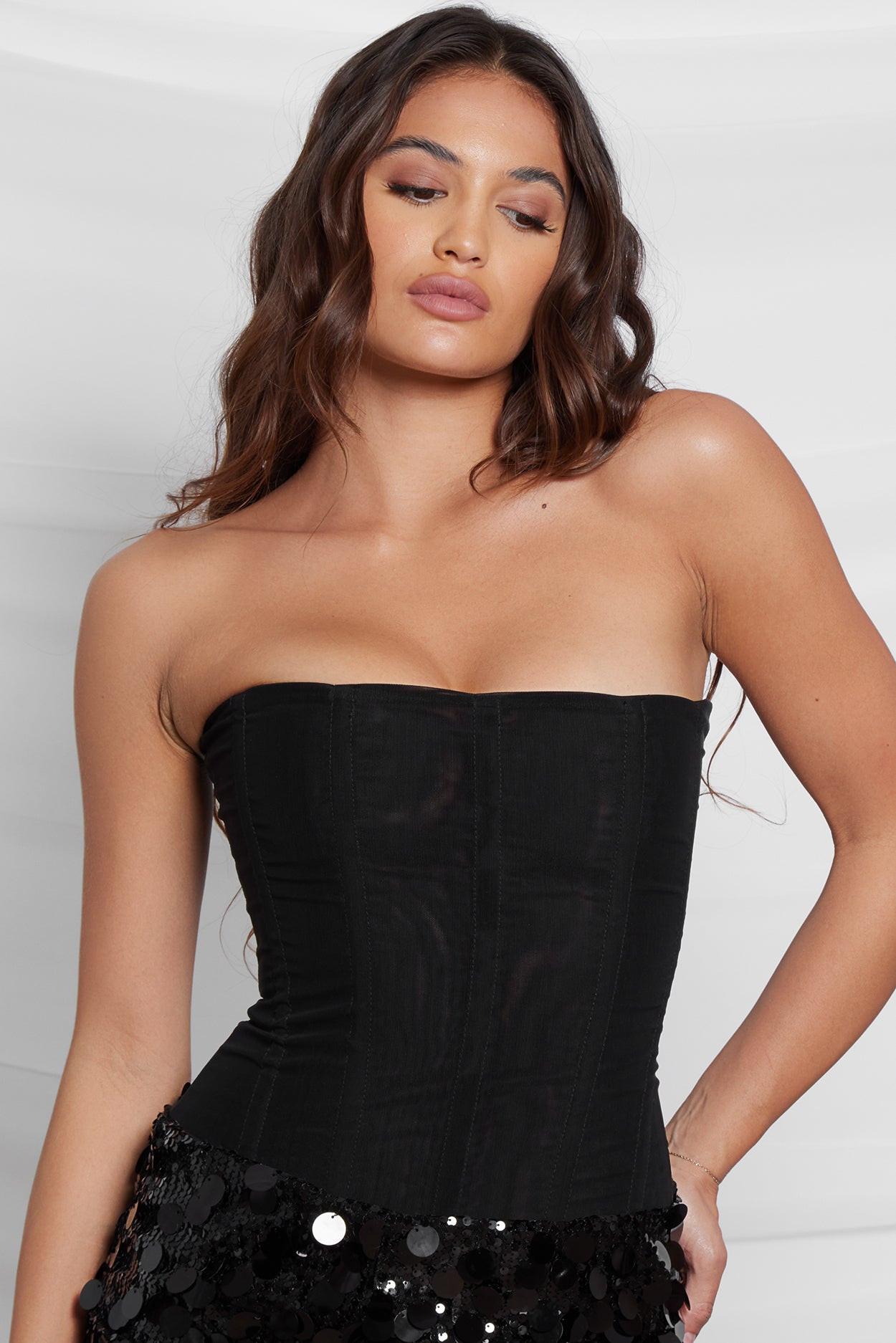 Muse Mesh Corset Top - Black