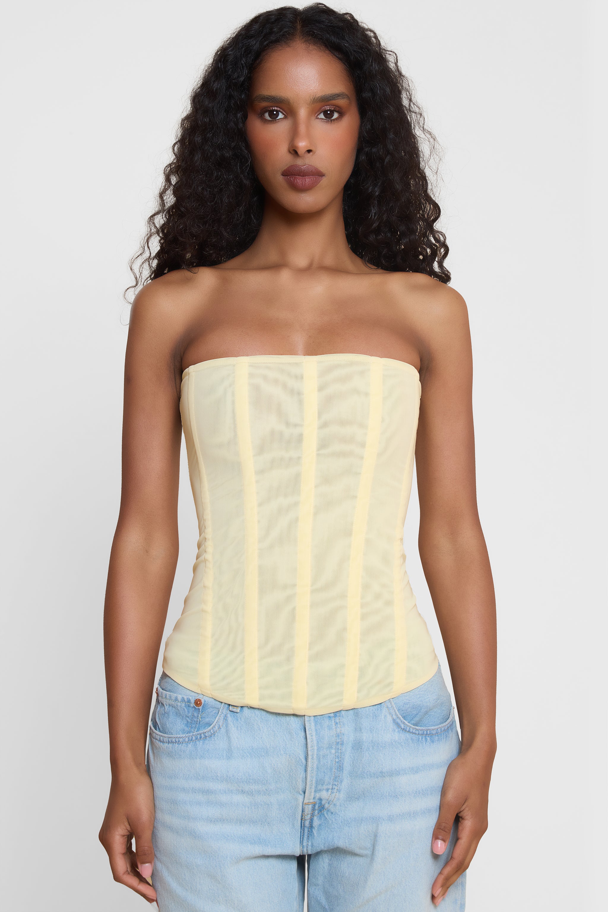 Muse Mesh Corset Top - Yellow