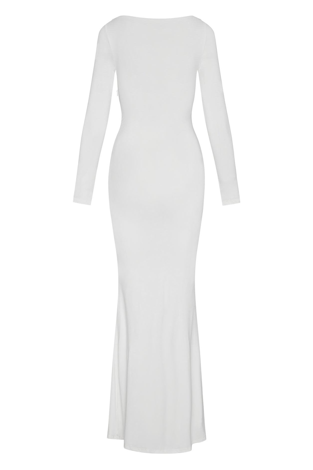 Oasis Knot Maxi Dress in White, back view.