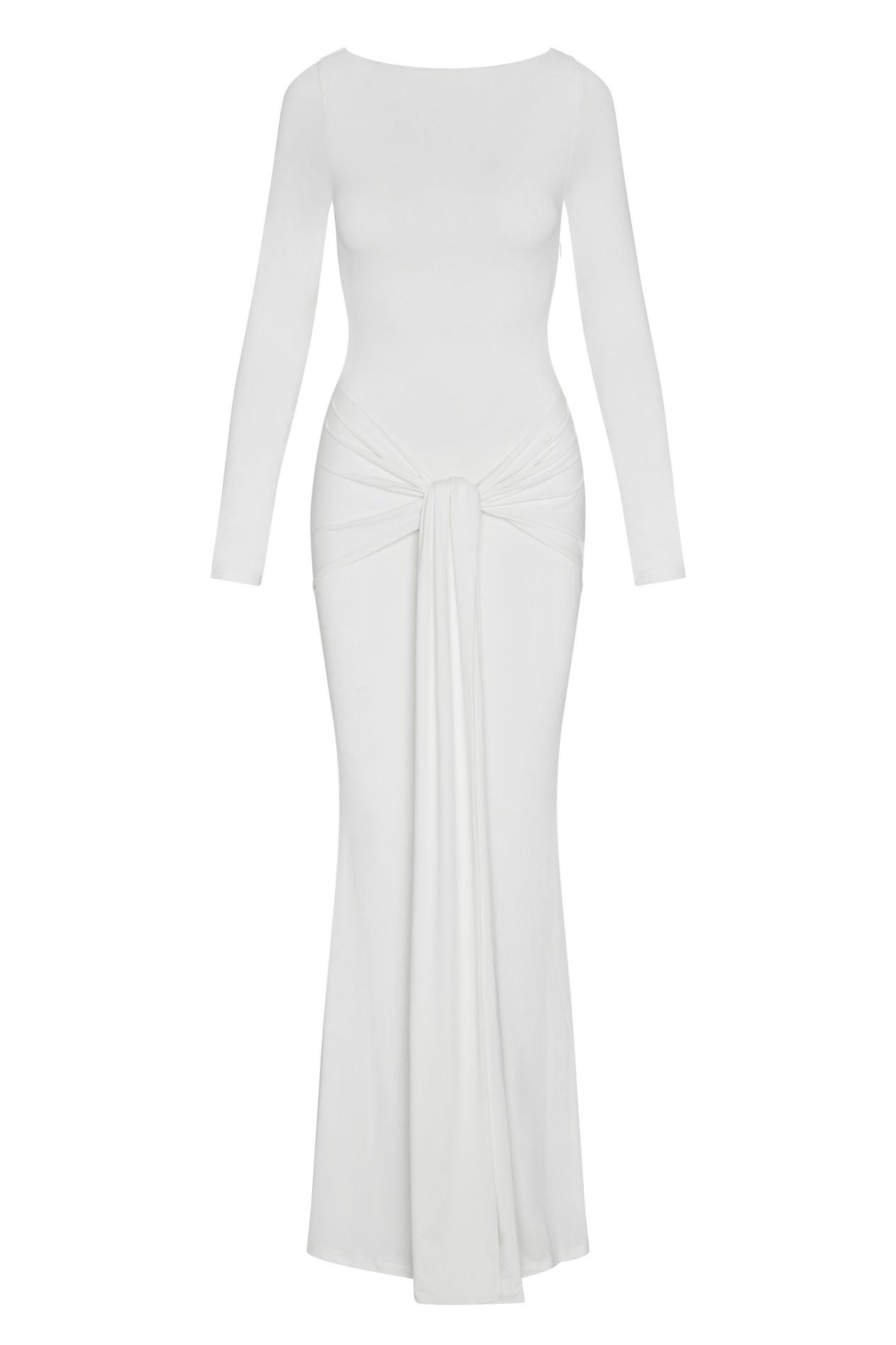 long bodycon dress white Off Solid Tie Up Maxi Wide organza straps tie at the shoulders Lulus | White Ribbed Cutout
