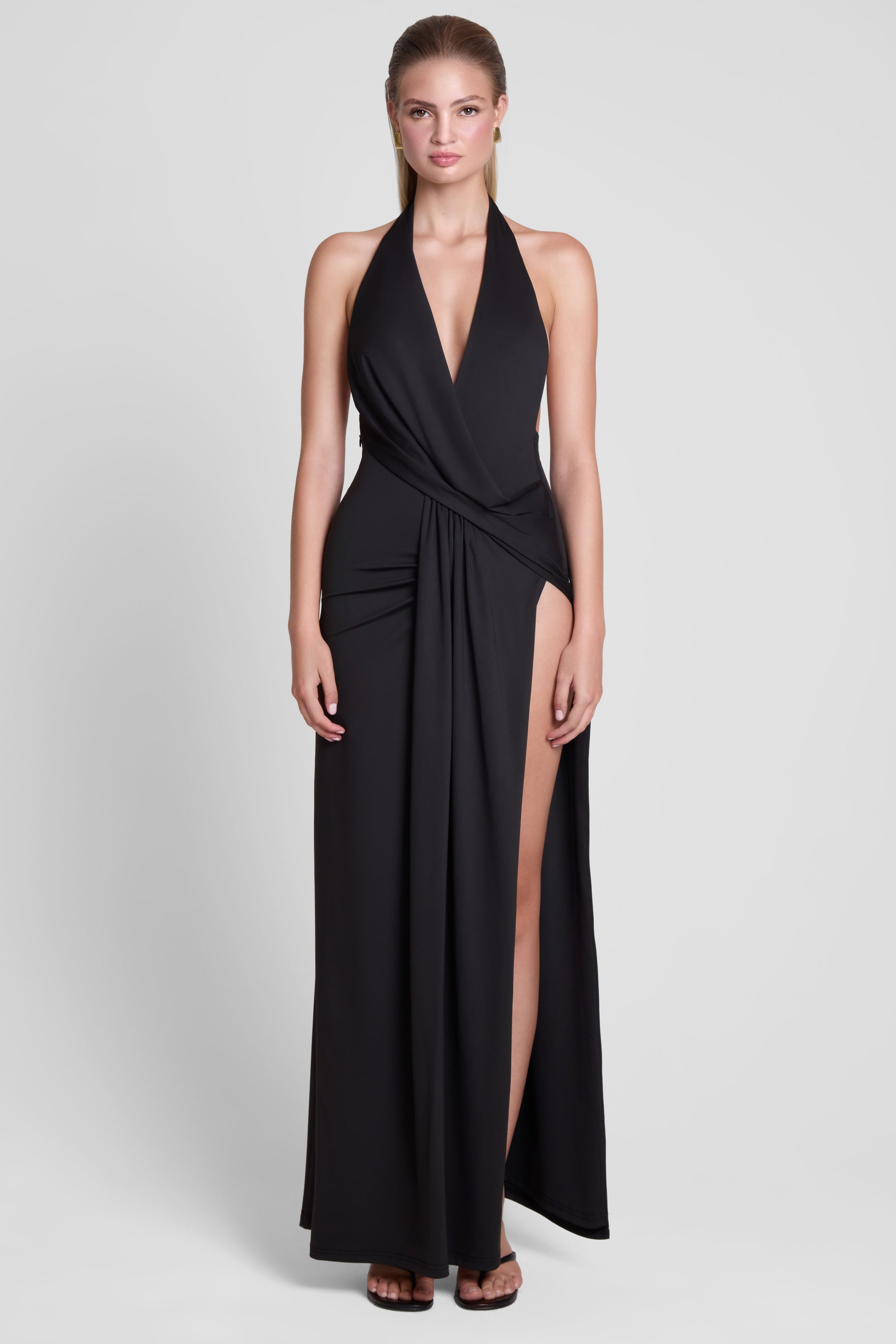 Palermo Plunge Drape Maxi Dress - Black