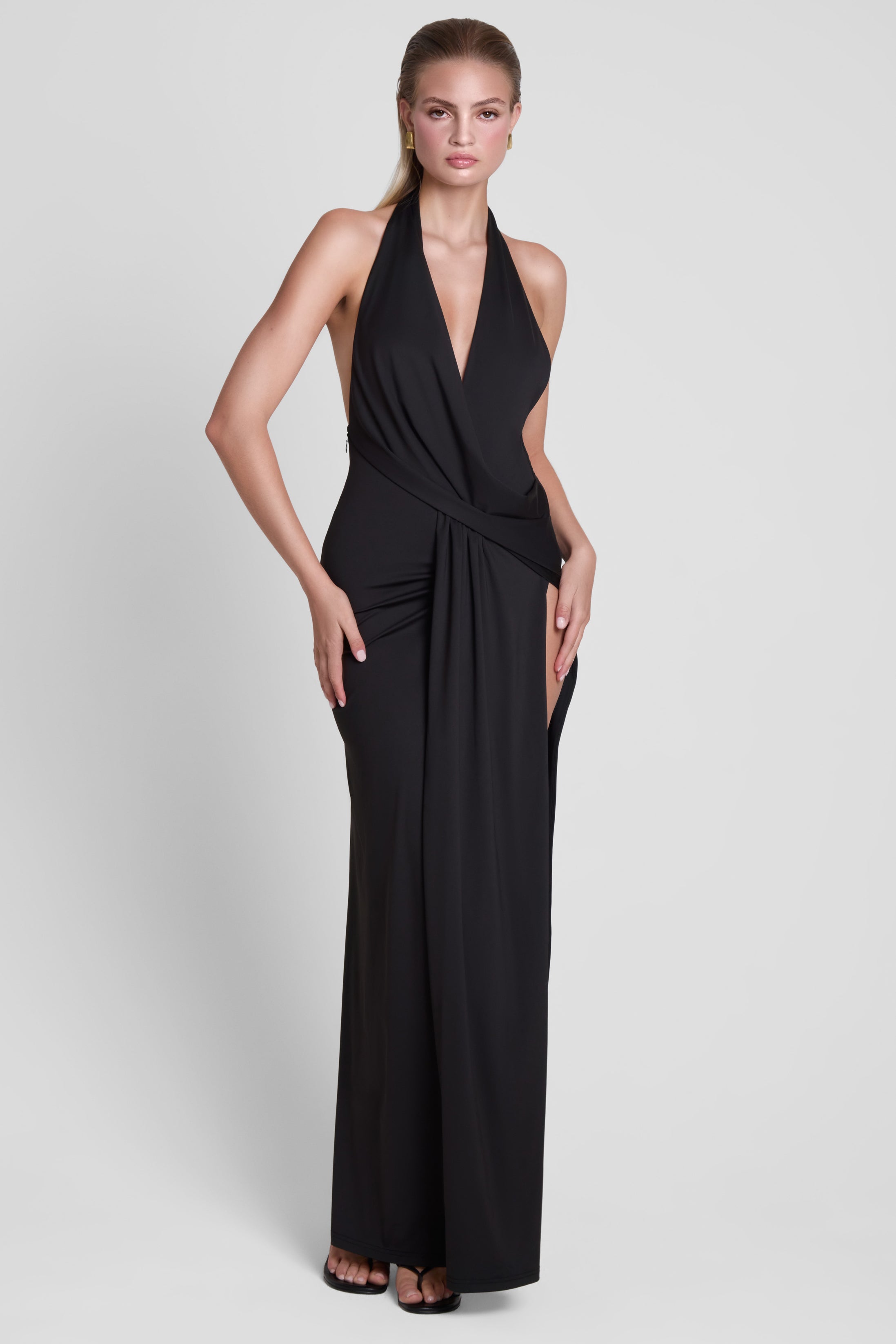 Palermo Plunge Drape Maxi Dress - Black