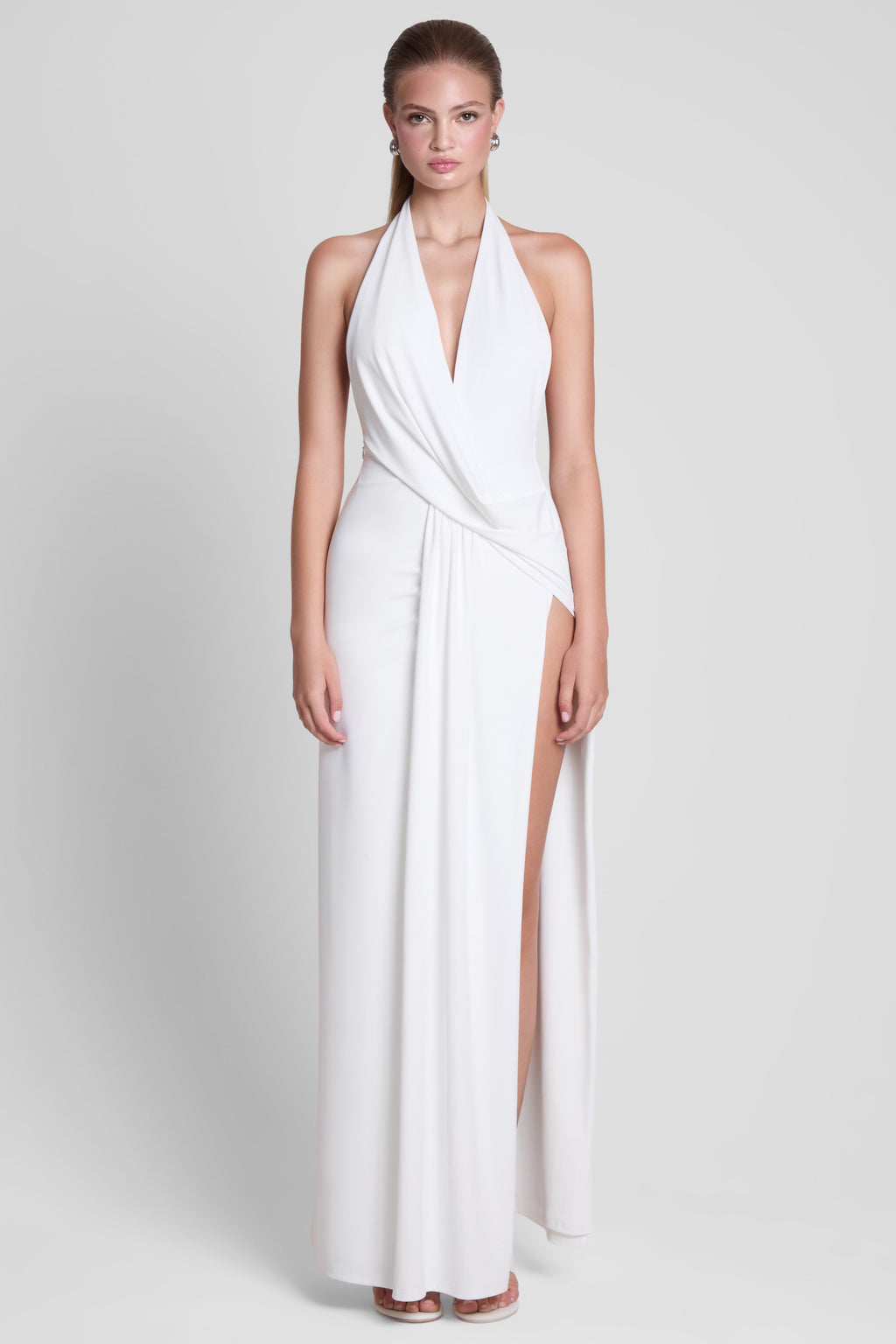 Palermo Plunge Drape Maxi Dress - White