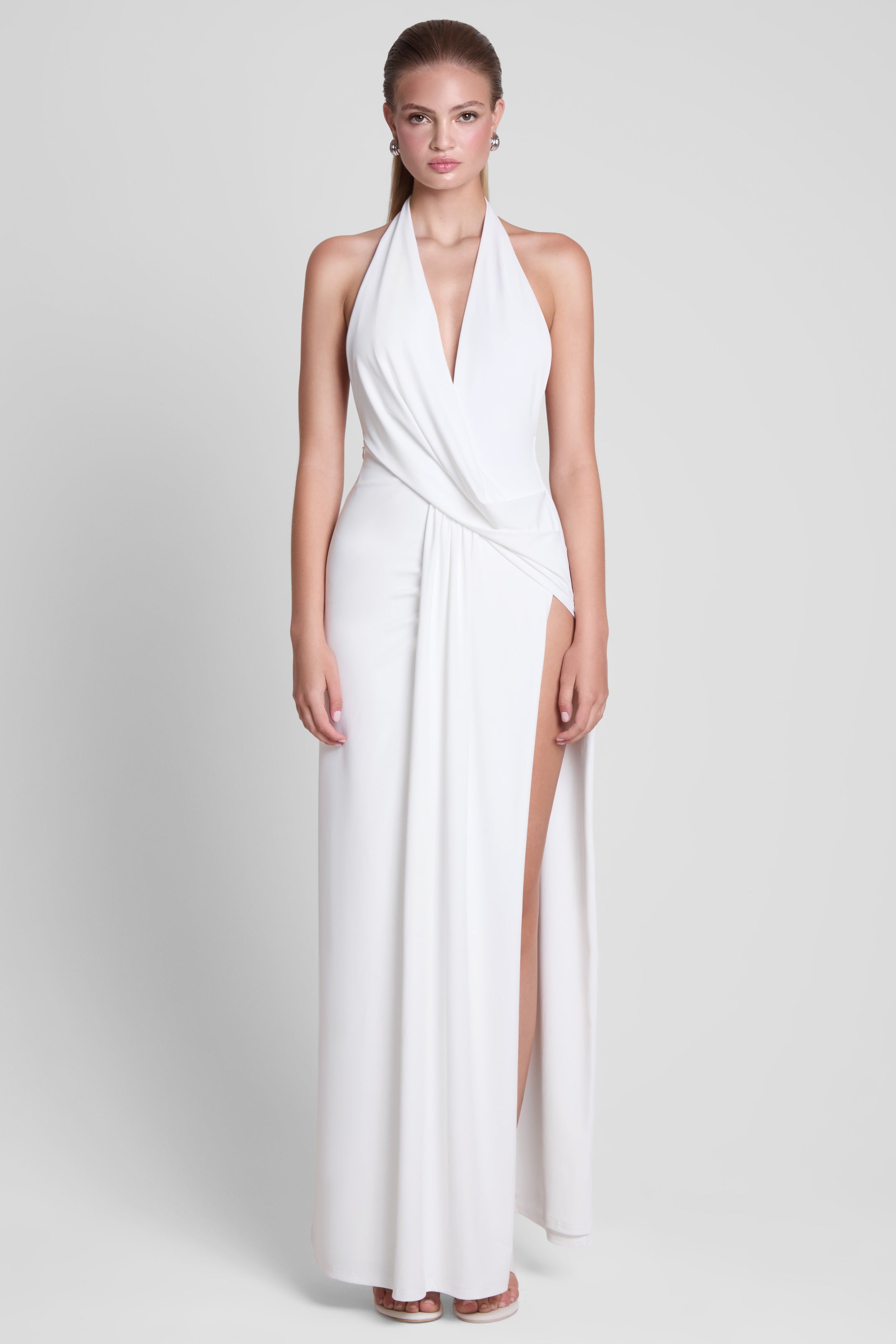 Palermo Plunge Drape Maxi Dress - White