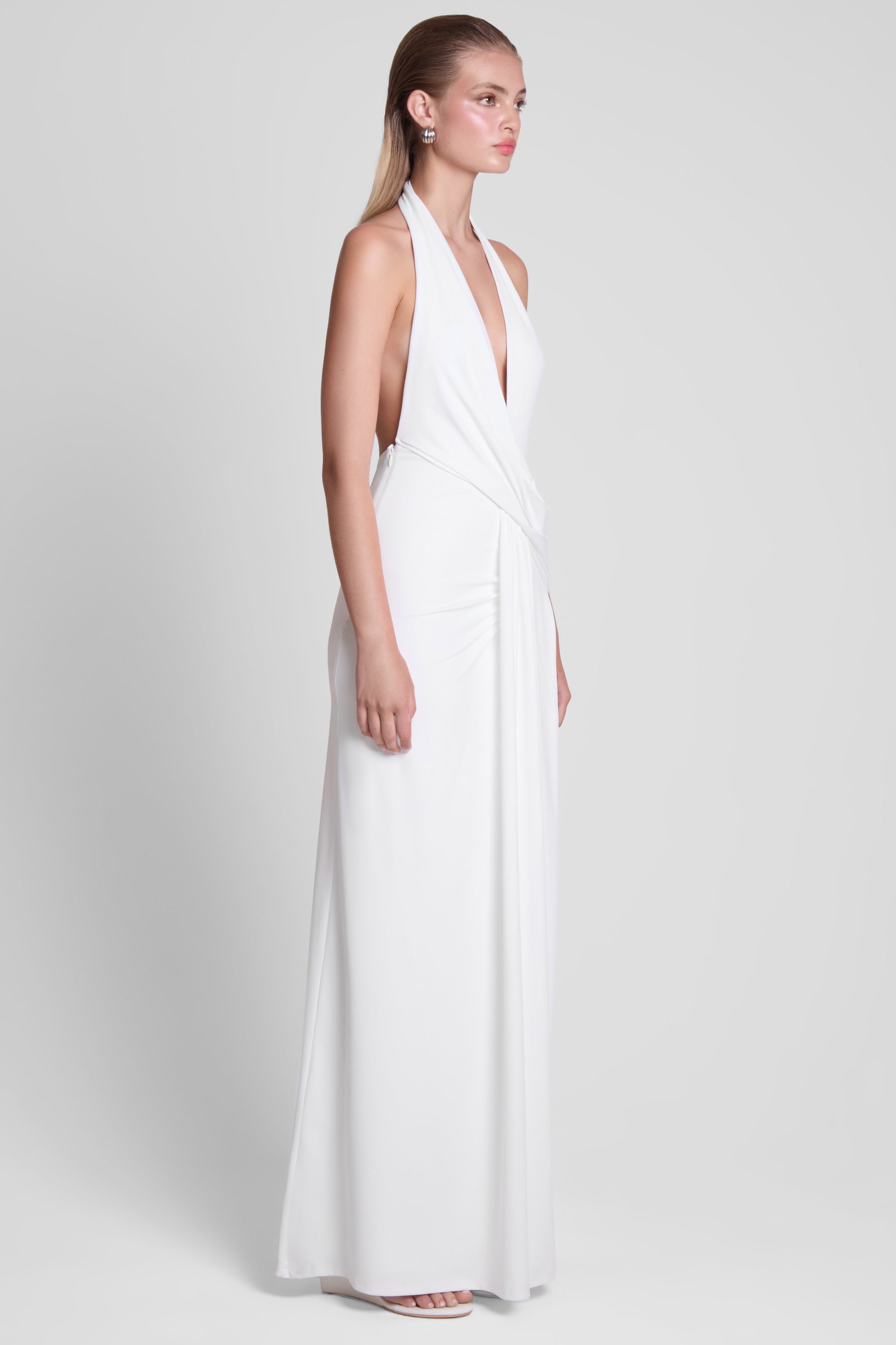 Palermo Plunge Drape Maxi Dress - White