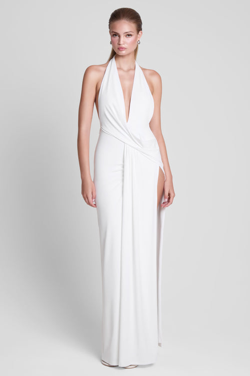 Palermo Plunge Drape Maxi Dress - White