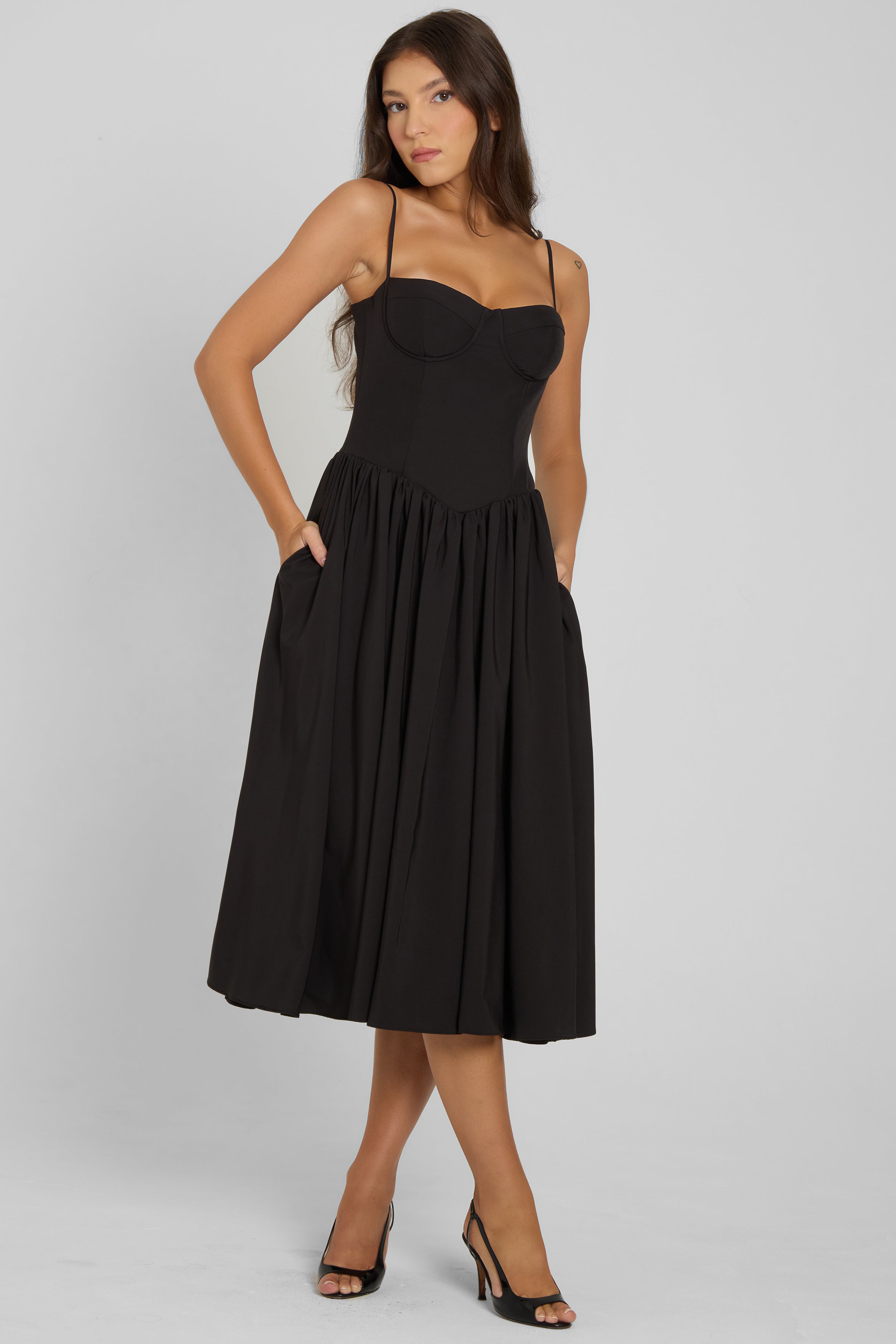 Ballerina Bustier Midi Dress - Black