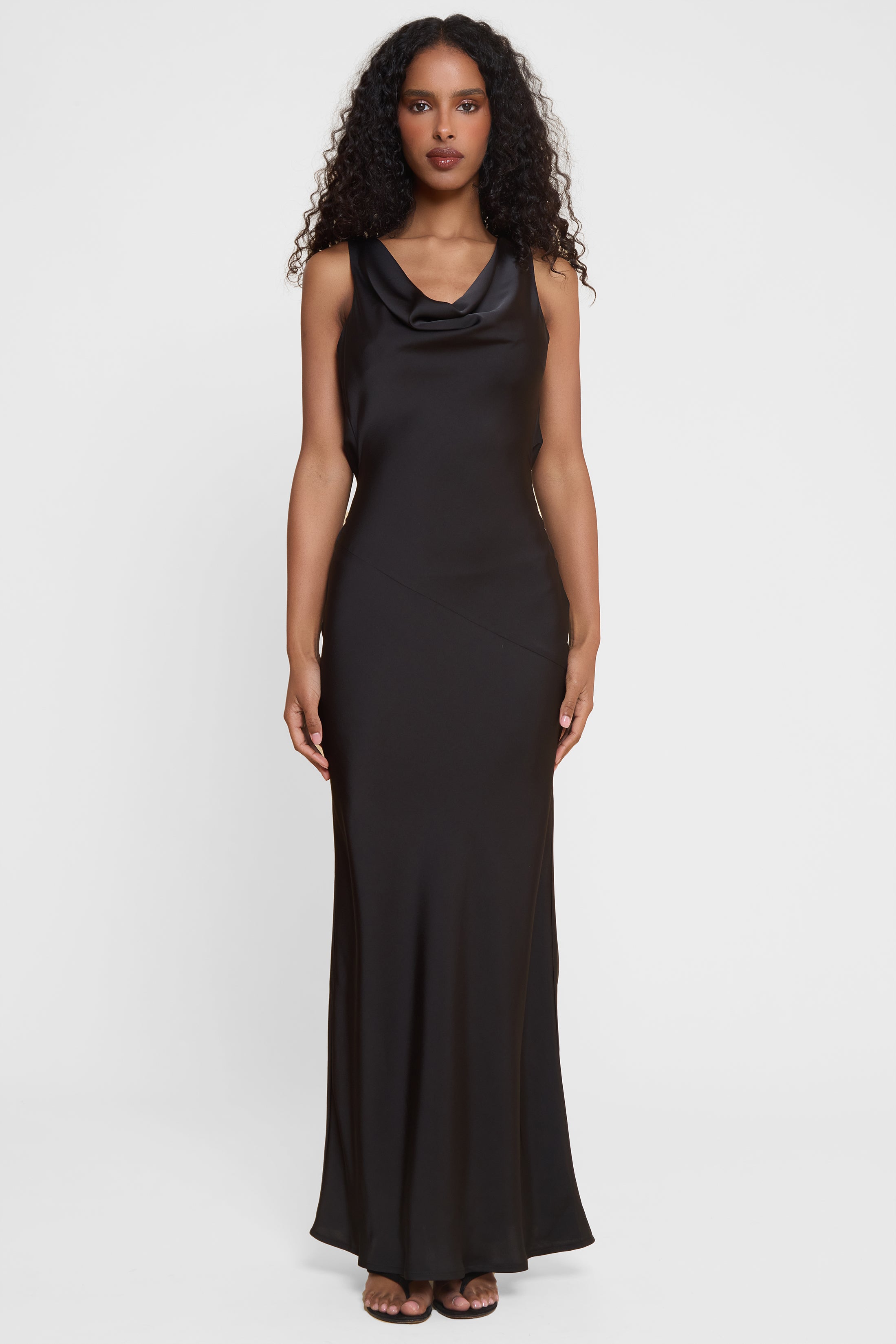 Dove Drape Satin Gown - Black