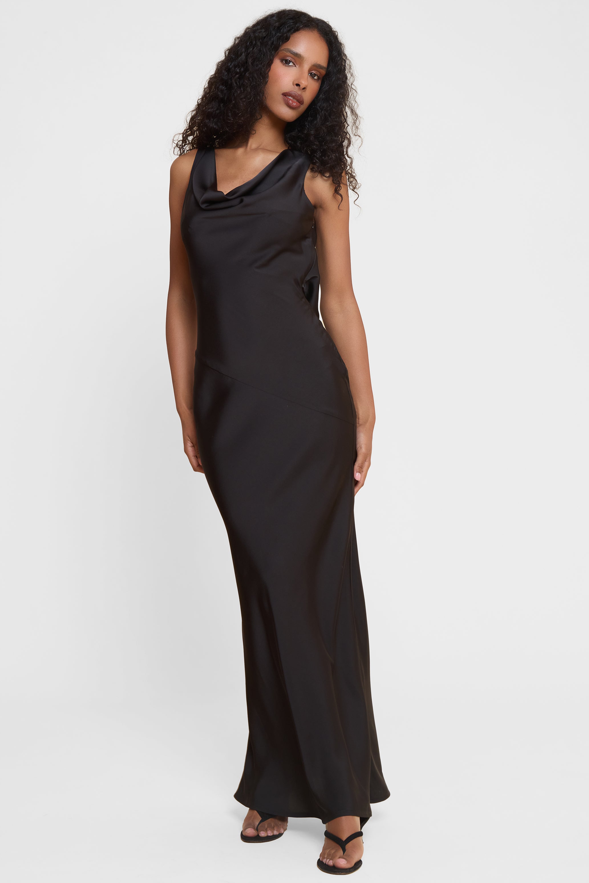 Dove Drape Satin Gown - Black