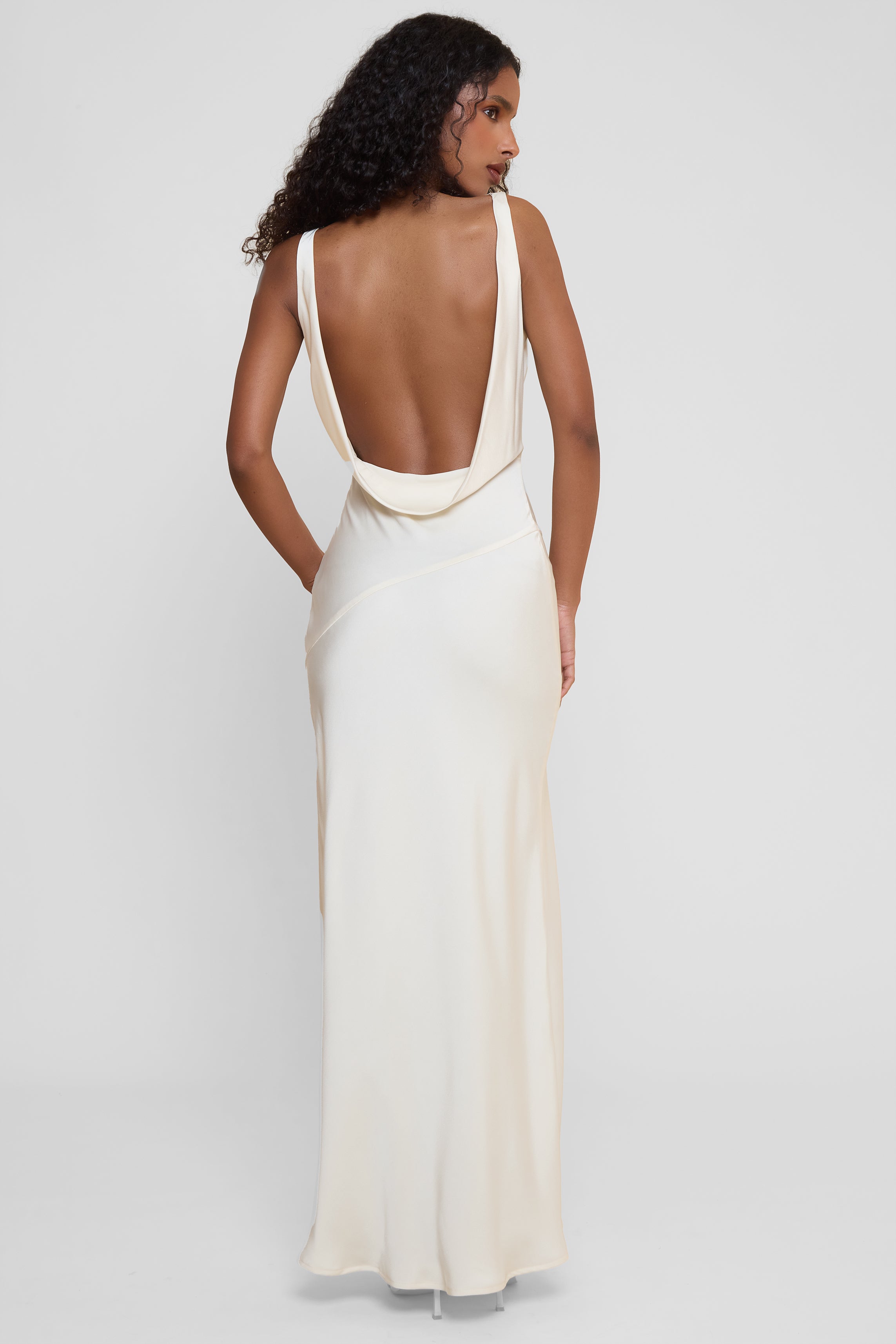 Dove Drape Satin Gown - Ivory