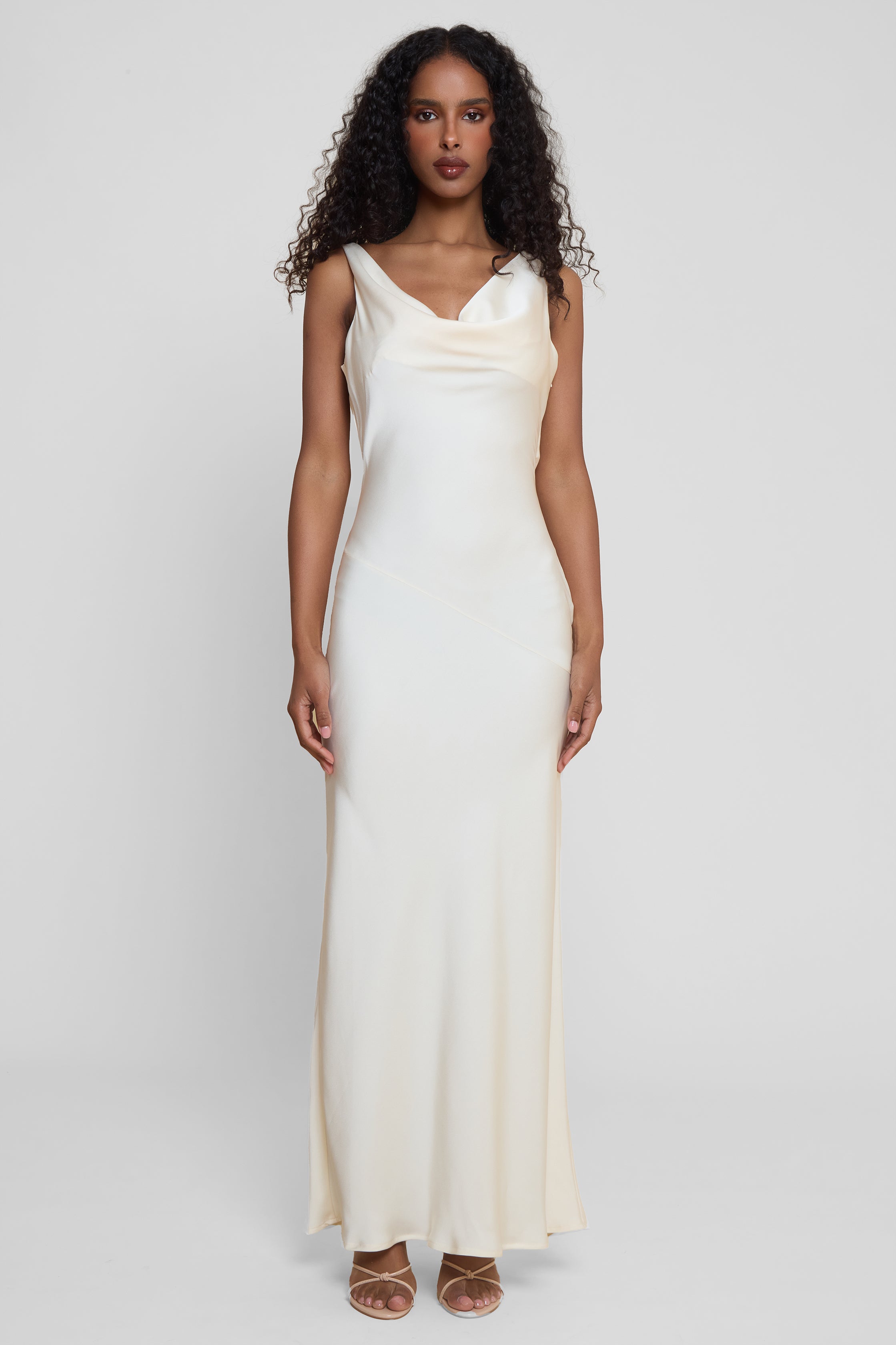 Dove Drape Satin Gown - Ivory