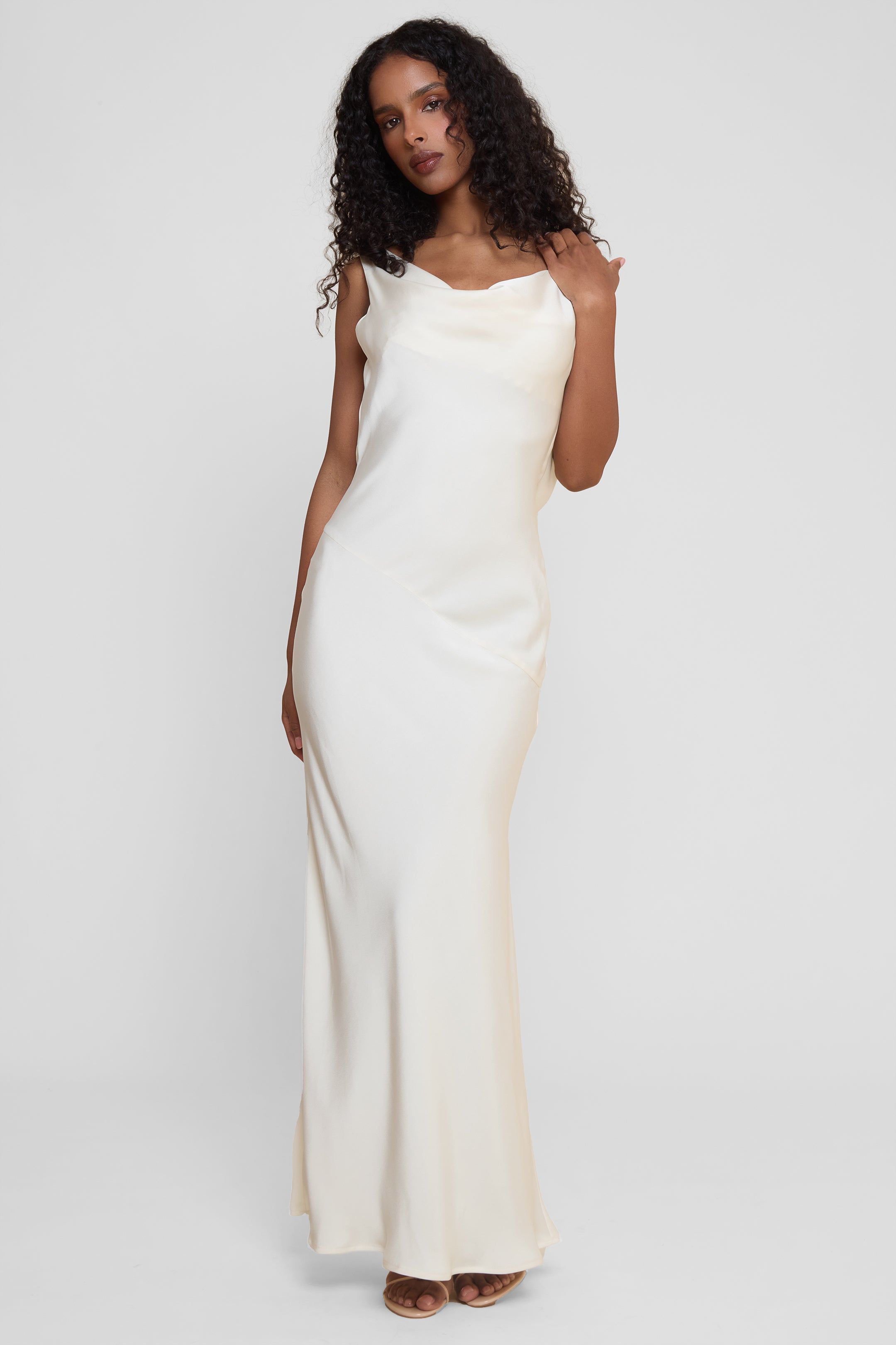 Dove Drape Satin Gown - Ivory