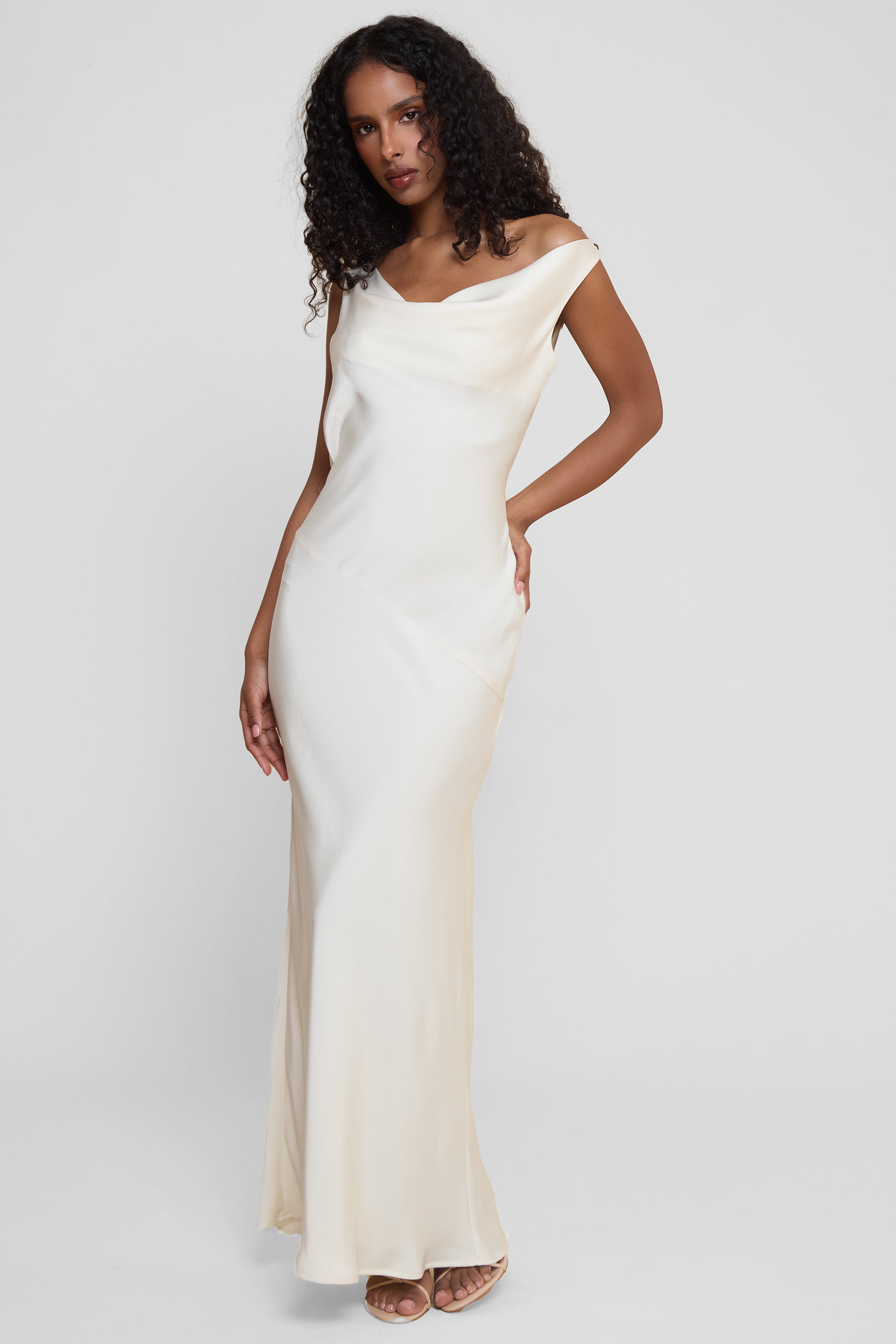 Dove Drape Satin Gown - Ivory