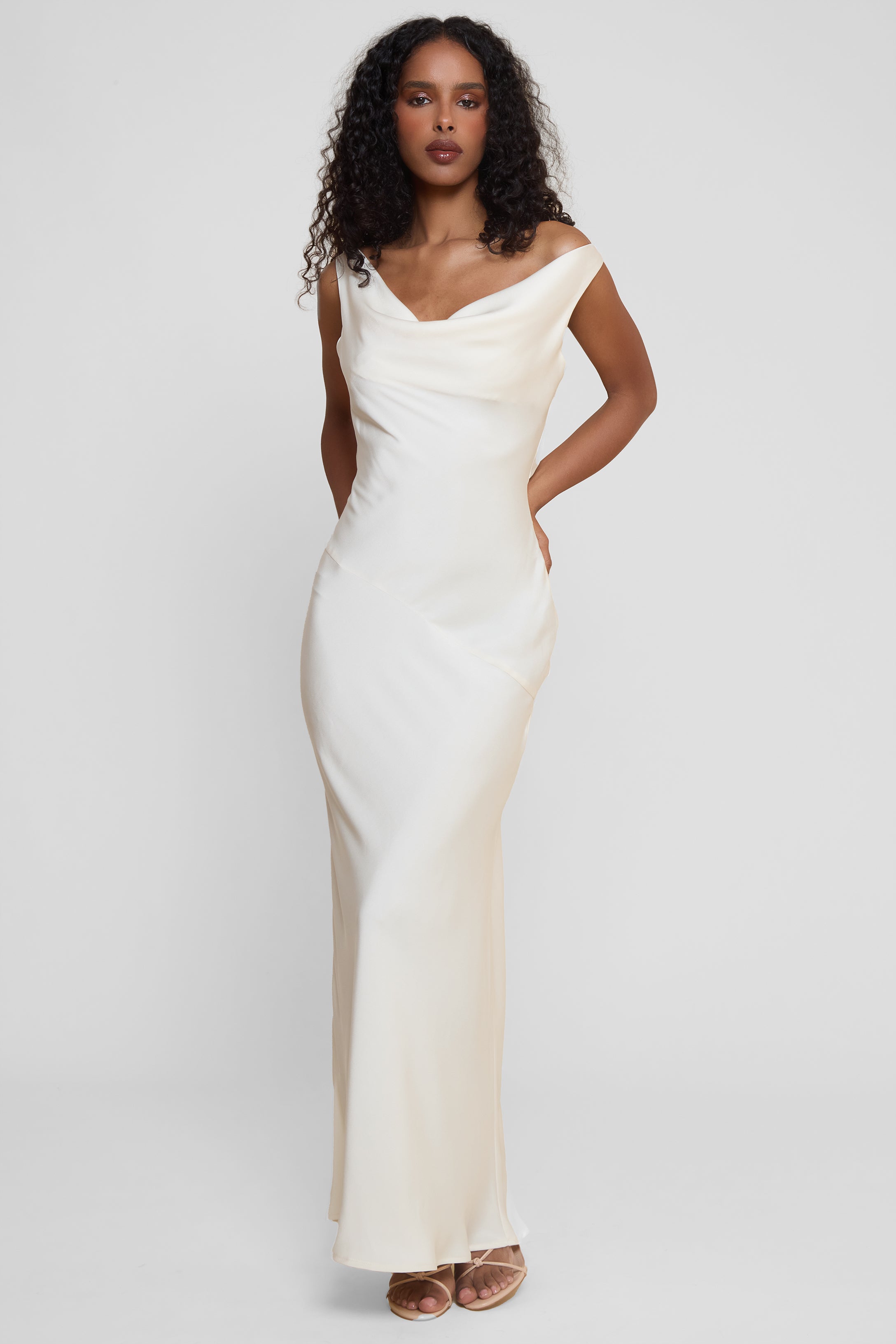 Dove Drape Satin Gown - Ivory