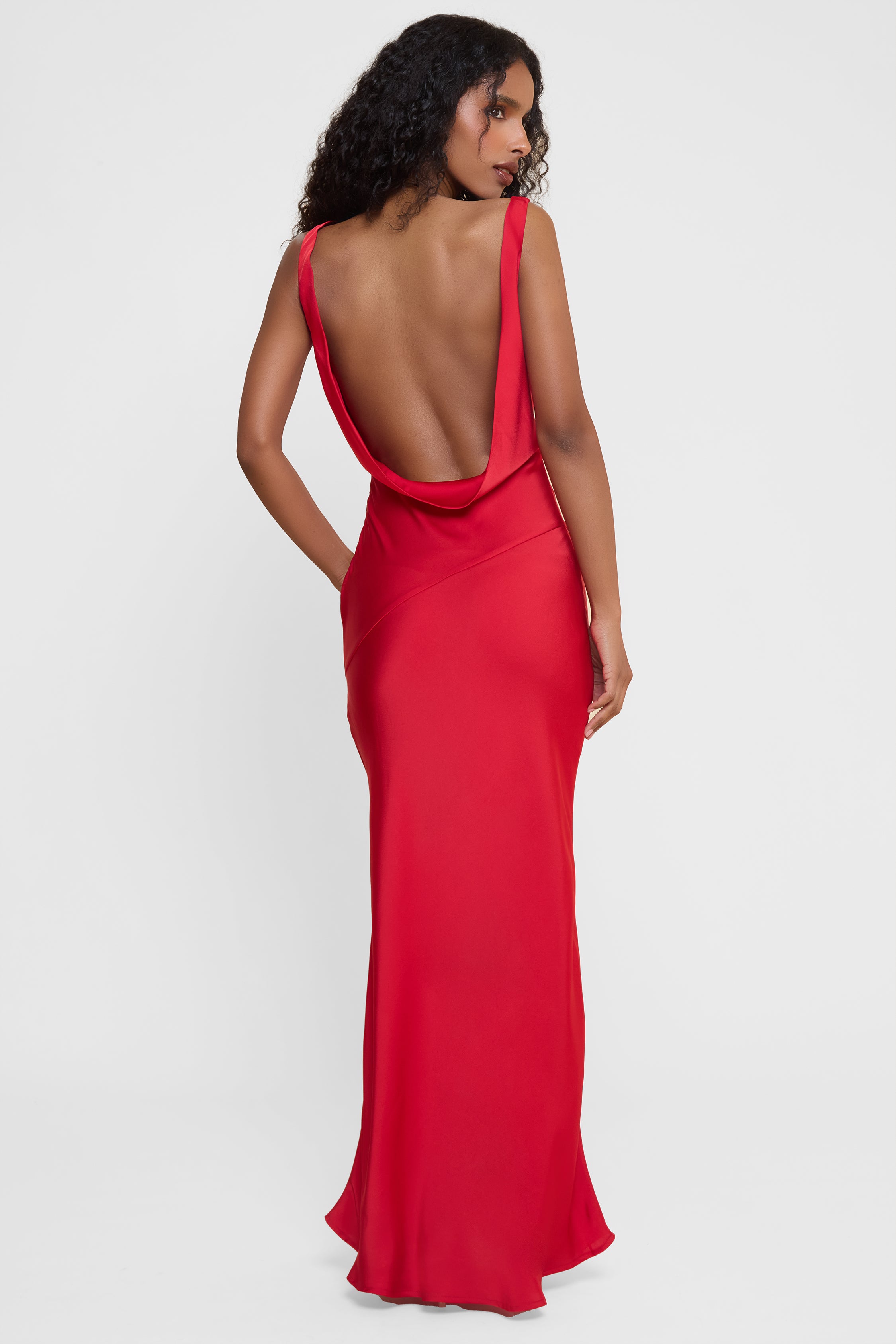 Dove Drape Satin Gown - Red