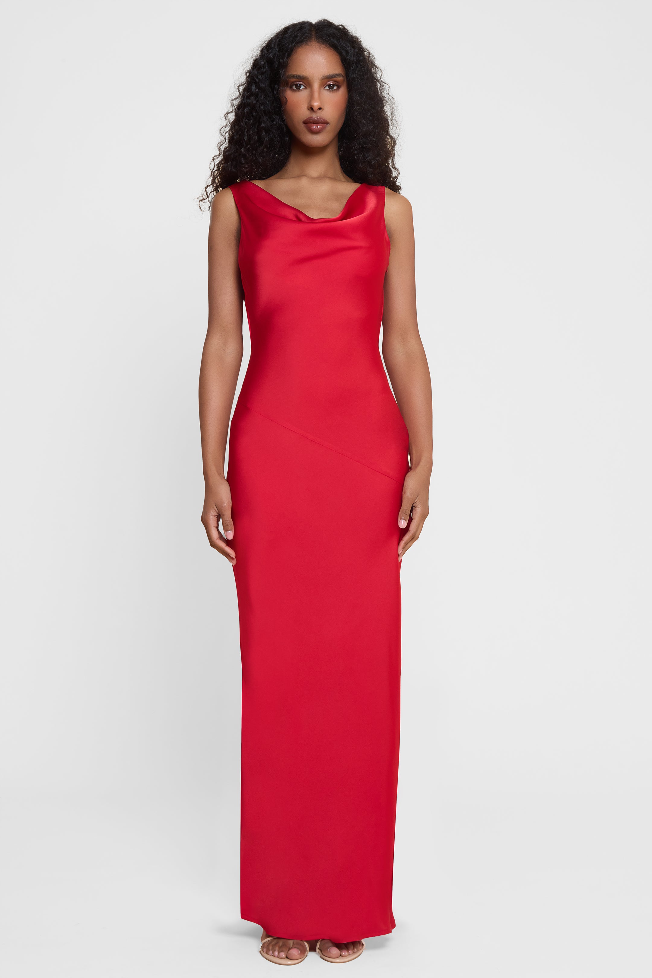 Dove Drape Satin Gown - Red