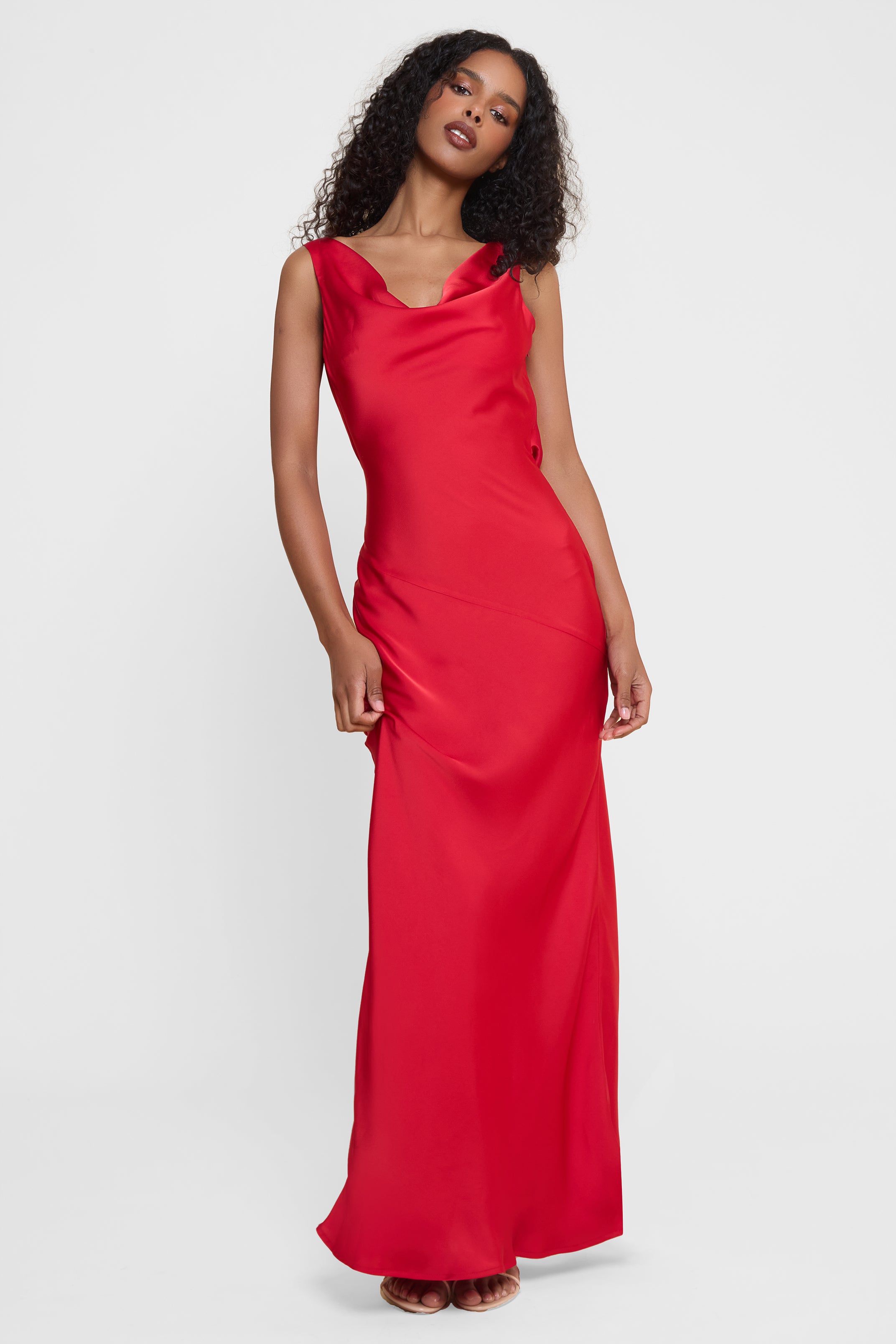 Dove Drape Satin Gown - Red