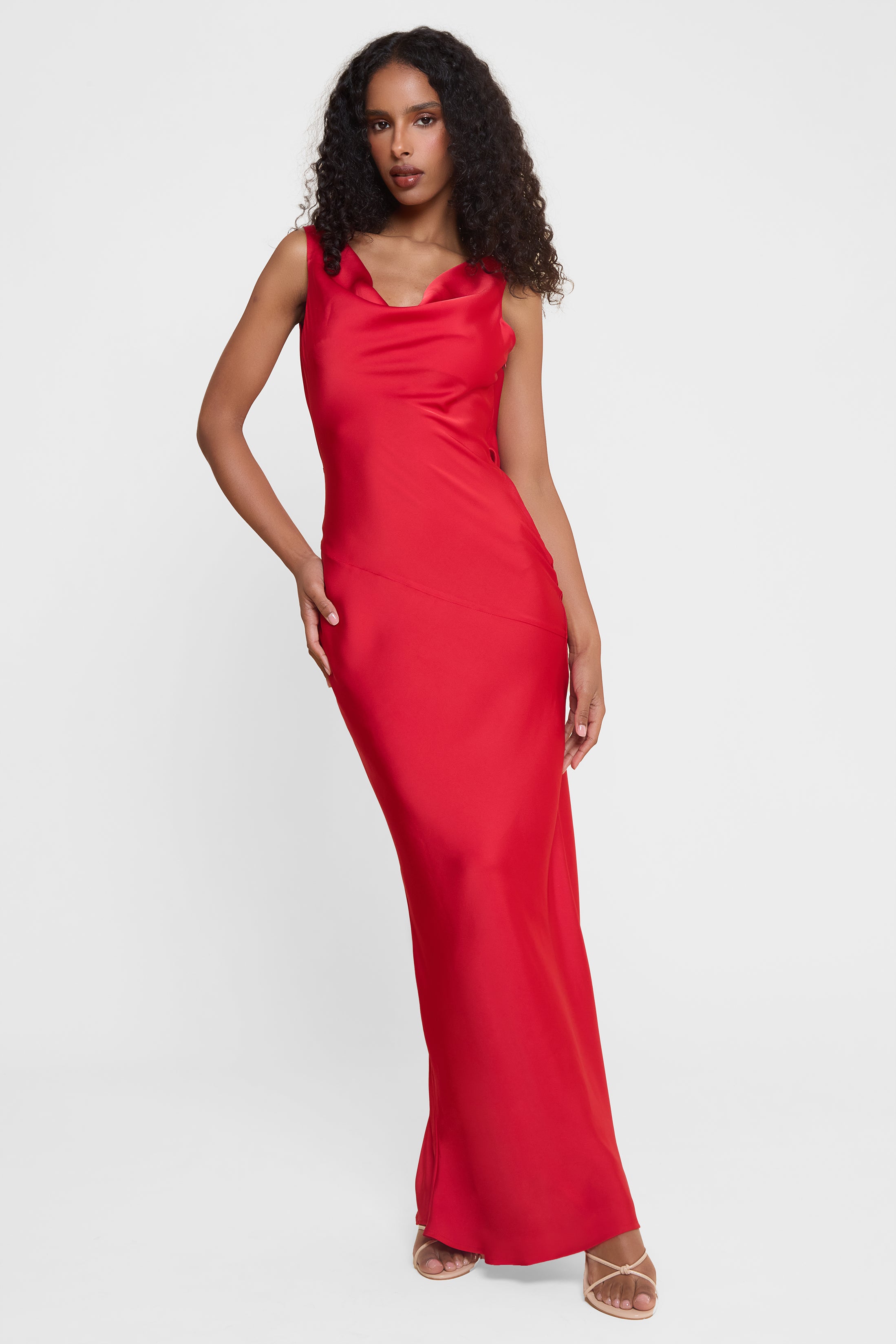 Dove Drape Satin Gown - Red