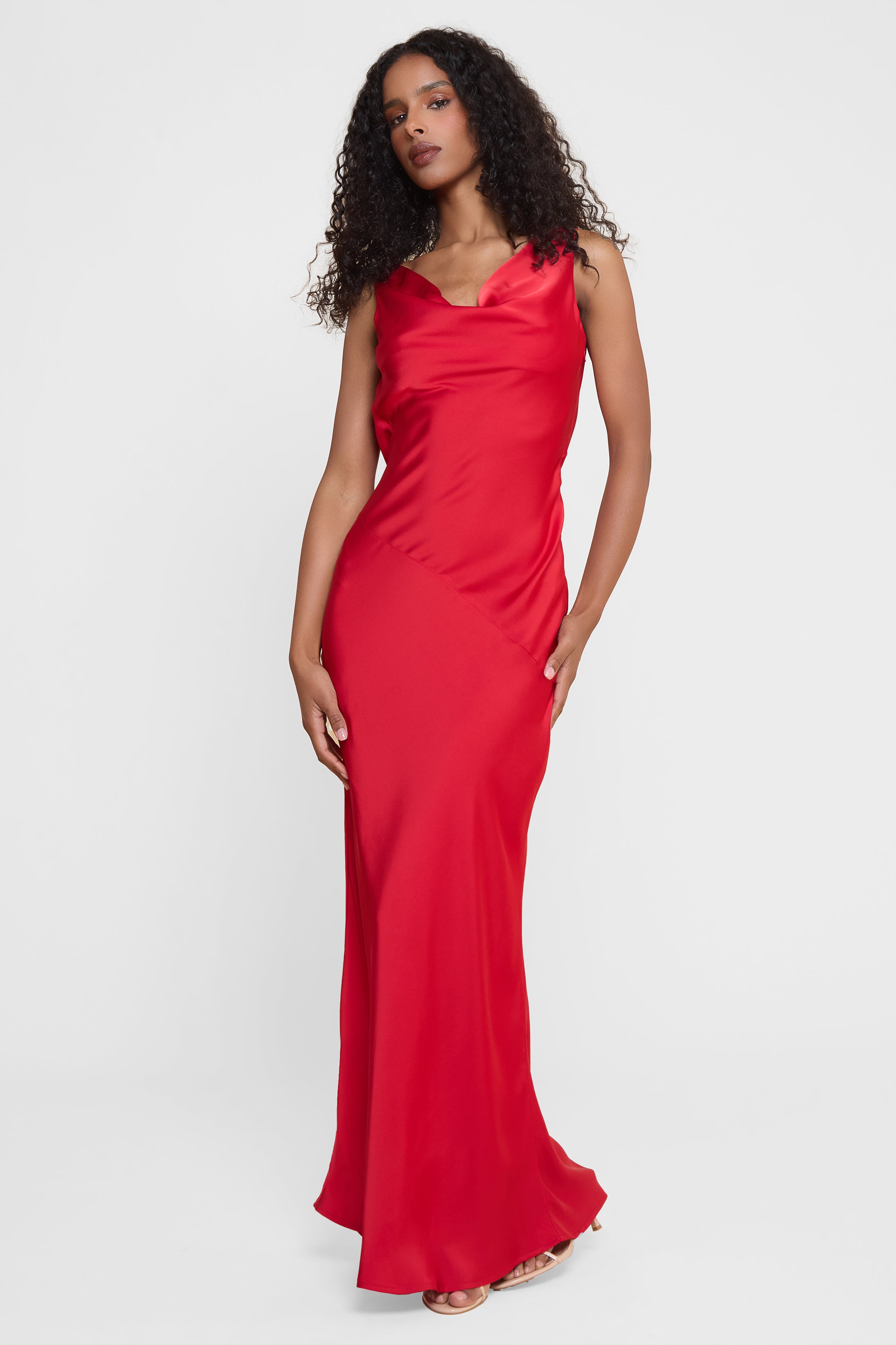 Dove Drape Satin Gown - Red